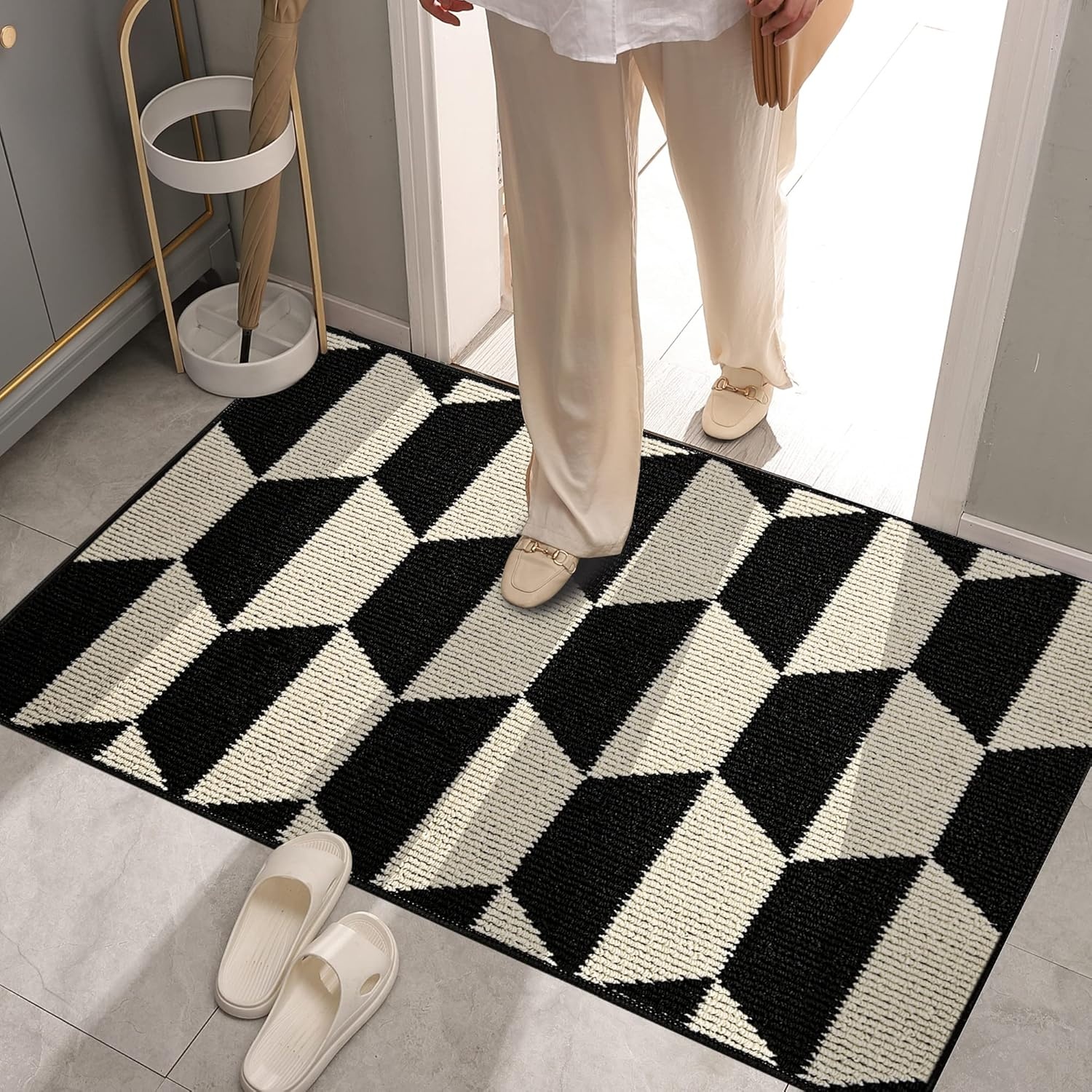 image:imageGRANNY SAYS Indoor Doormat 20 x 32 NonSlip Front Door Mats Outdoor Welcome Mat Washable Low Profile Indoor Door Mats for Entryway Floor Inside Back DoormatsBlackTan