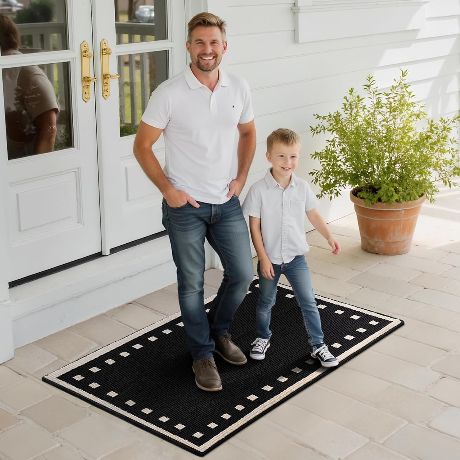 image:imageGRANNY SAYS Indoor Doormat 20 x 32 NonSlip Front Door Mats Outdoor Welcome Mat Washable Low Profile Indoor Door Mats for Entryway Floor Inside Back DoormatsBlack Tan Square