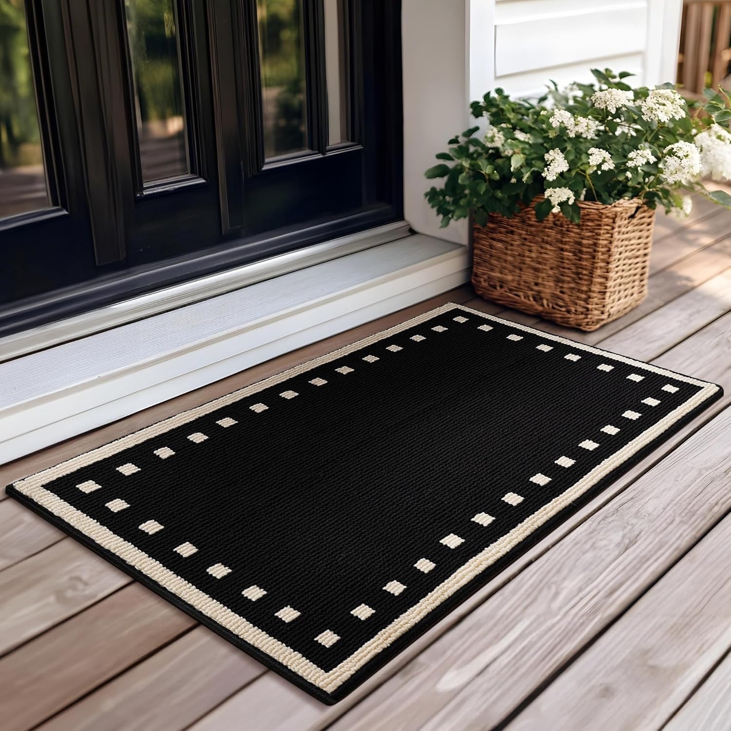 image:imageGRANNY SAYS Indoor Doormat 20 x 32 NonSlip Front Door Mats Outdoor Welcome Mat Washable Low Profile Indoor Door Mats for Entryway Floor Inside Back DoormatsBlack Tan Square