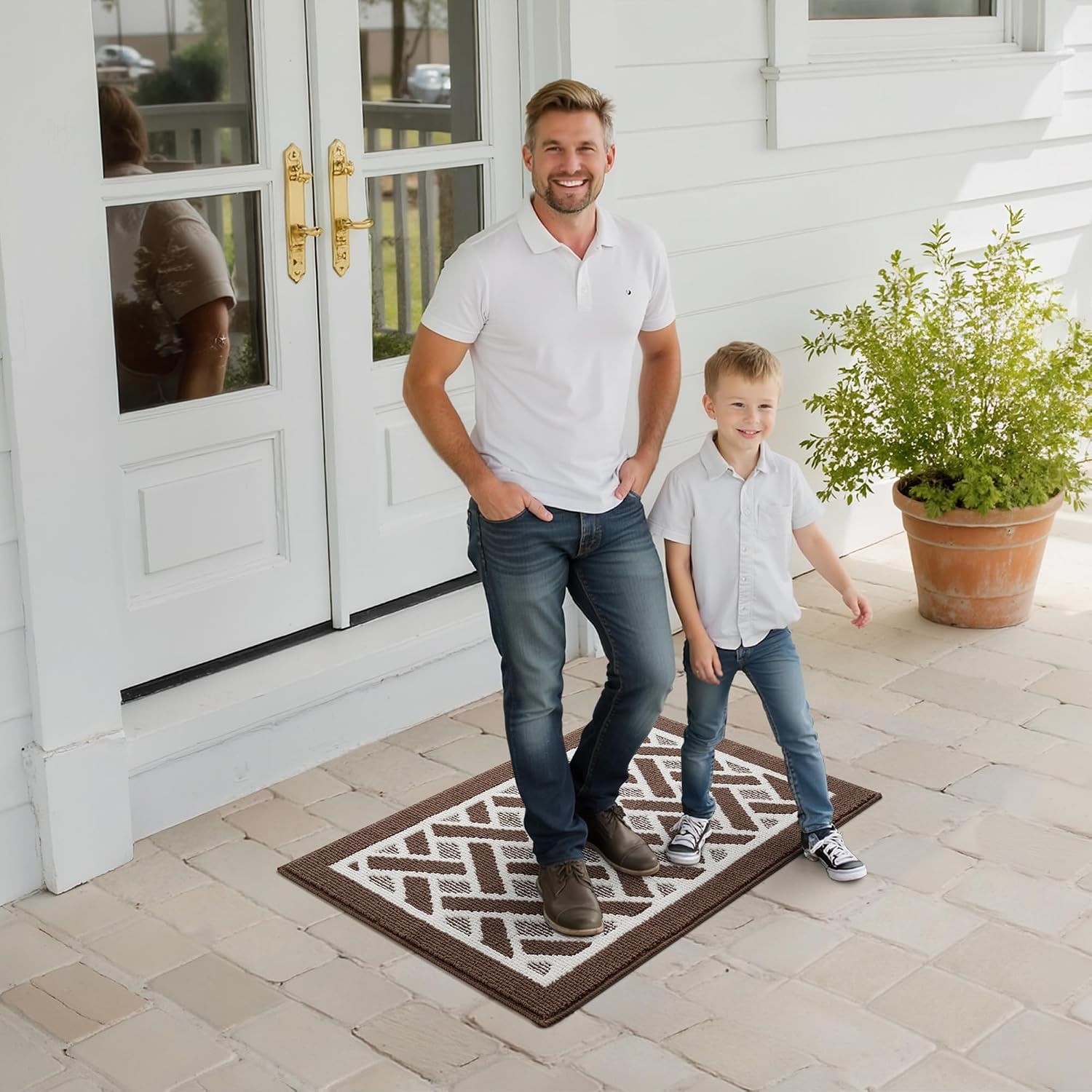 image:imageGRANNY SAYS Indoor Doormat 20 x 32 NonSlip Front Door Mats Outdoor Welcome Mat Washable Low Profile Indoor Door Mats for Entryway Floor Inside Back DoormatsBrown and White