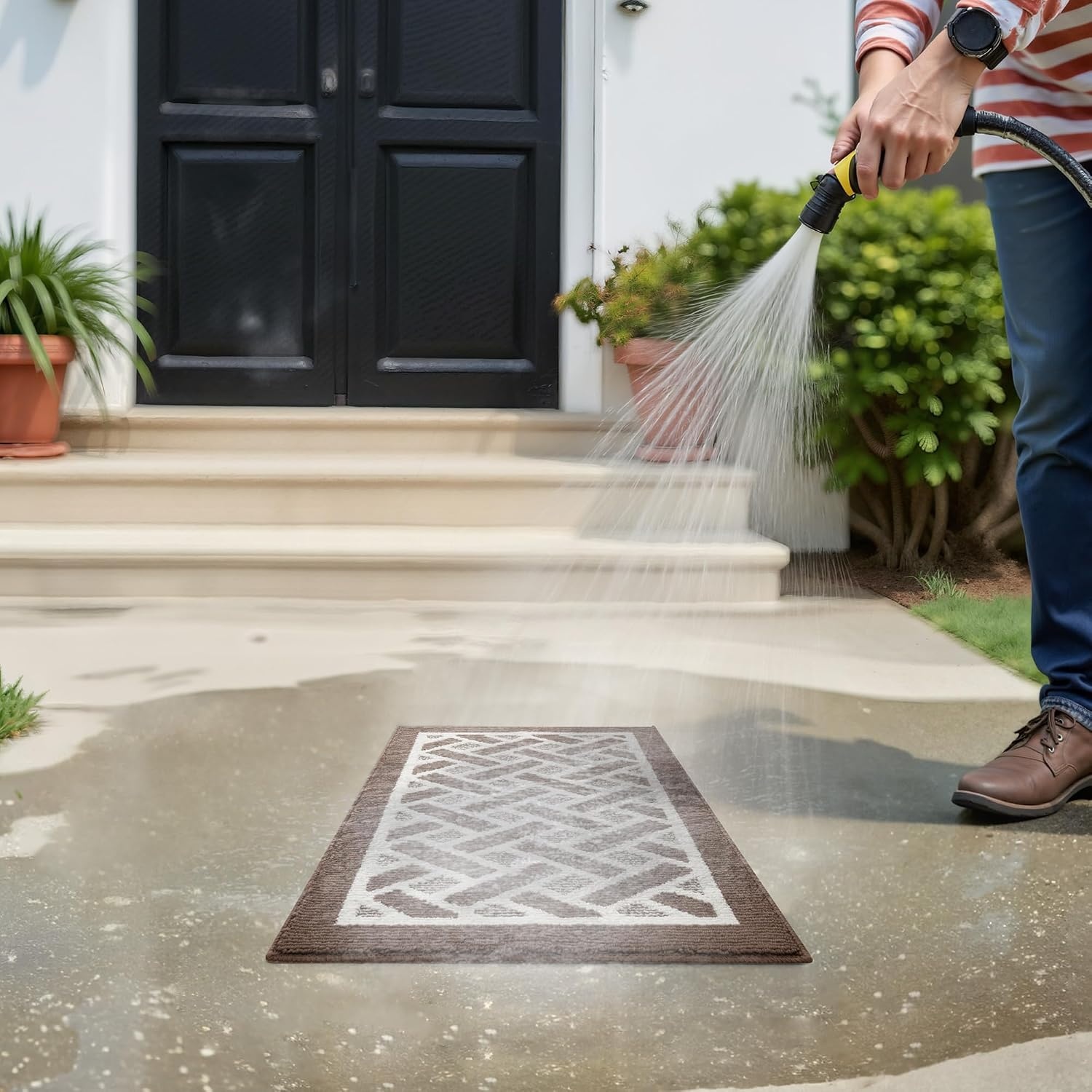 image:imageGRANNY SAYS Indoor Doormat 20 x 32 NonSlip Front Door Mats Outdoor Welcome Mat Washable Low Profile Indoor Door Mats for Entryway Floor Inside Back DoormatsBrown and White