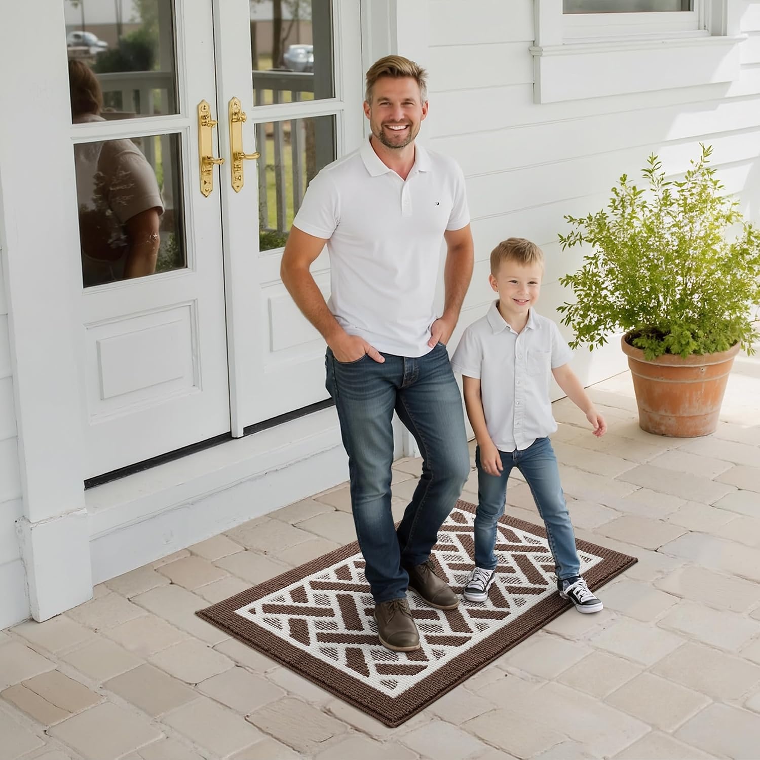 image:imageGRANNY SAYS Indoor Doormat 20 x 32 NonSlip Front Door Mats Outdoor Welcome Mat Washable Low Profile Indoor Door Mats for Entryway Floor Inside Back DoormatsBrown and White