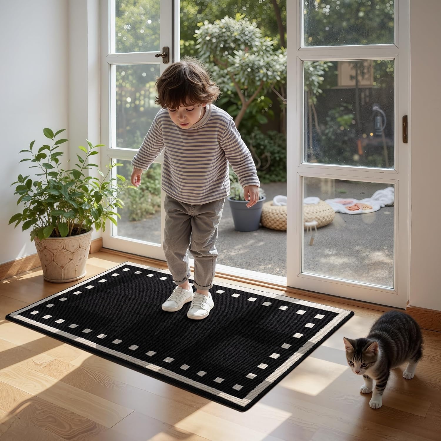 image:imageGRANNY SAYS Indoor Doormat 20 x 32 NonSlip Front Door Mats Outdoor Welcome Mat Washable Low Profile Indoor Door Mats for Entryway Floor Inside Back DoormatsBlack Tan Square