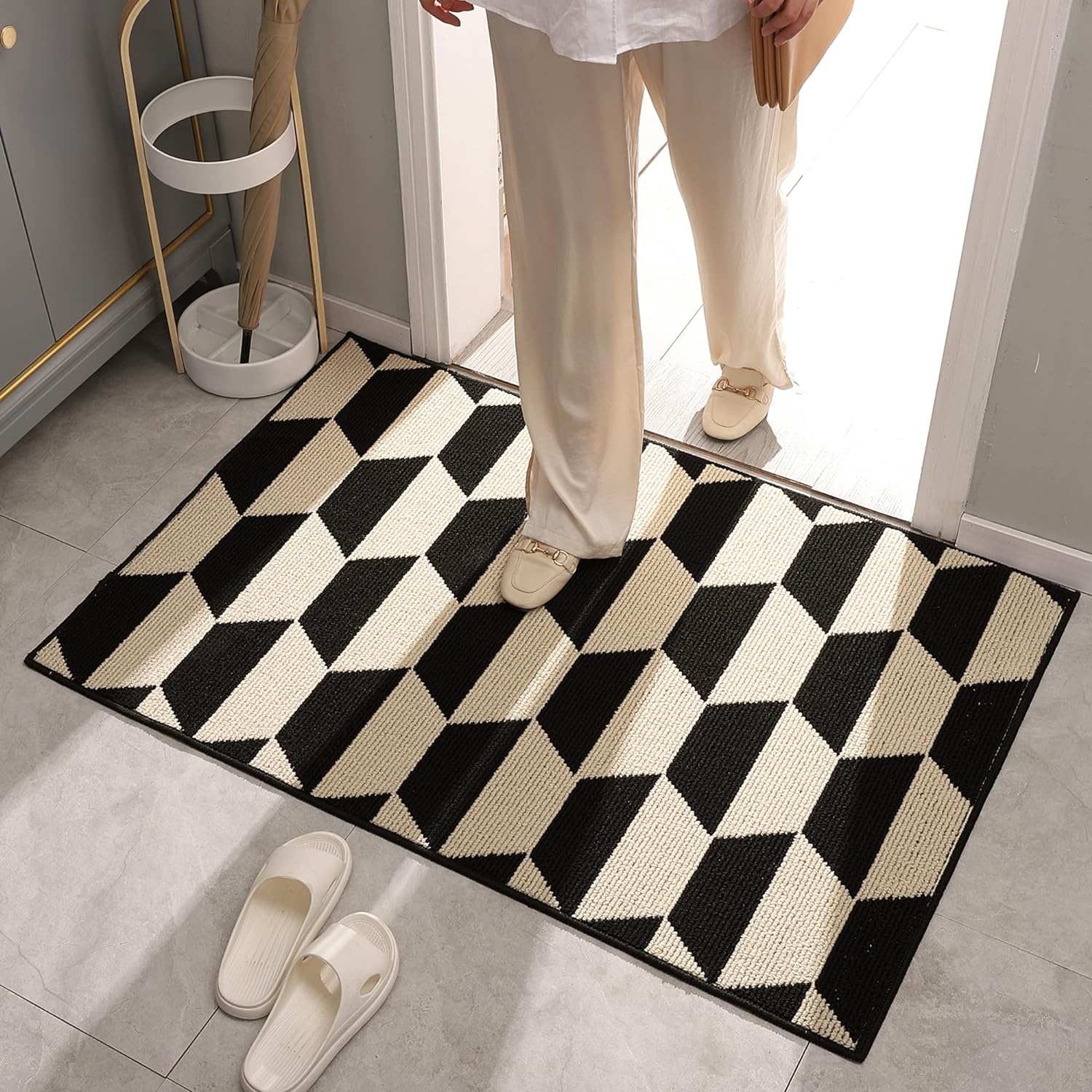 image:imageGRANNY SAYS Indoor Doormat 20 x 32 NonSlip Front Door Mats Outdoor Welcome Mat Washable Low Profile Indoor Door Mats for Entryway Floor Inside Back DoormatsBlackTan