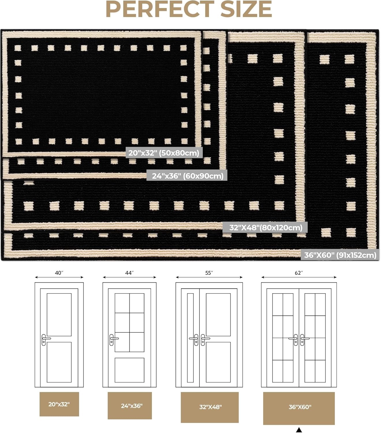 image:imageGRANNY SAYS Indoor Doormat 20 x 32 NonSlip Front Door Mats Outdoor Welcome Mat Washable Low Profile Indoor Door Mats for Entryway Floor Inside Back DoormatsBlack Tan Square