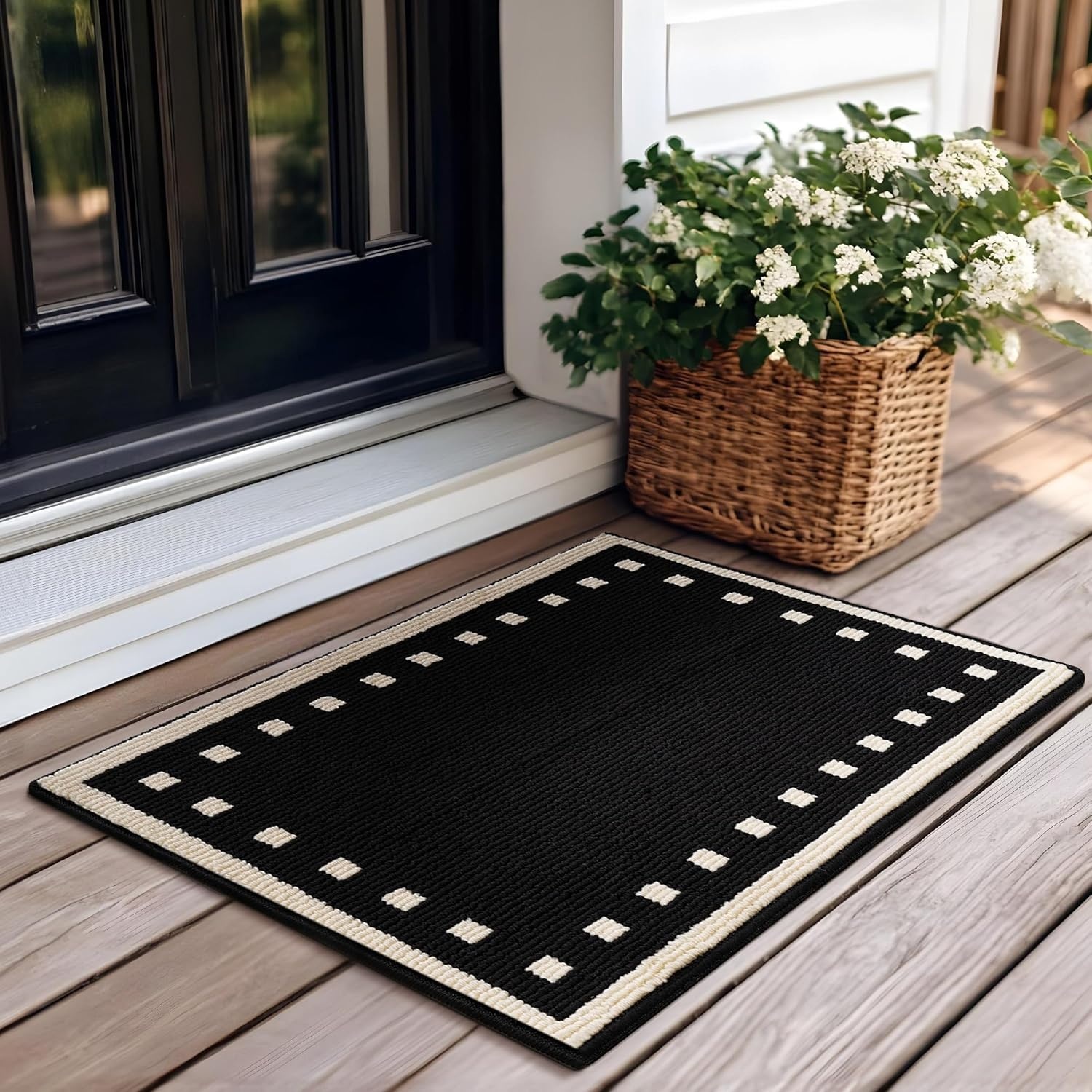 image:imageGRANNY SAYS Indoor Doormat 20 x 32 NonSlip Front Door Mats Outdoor Welcome Mat Washable Low Profile Indoor Door Mats for Entryway Floor Inside Back DoormatsBlack Tan Square
