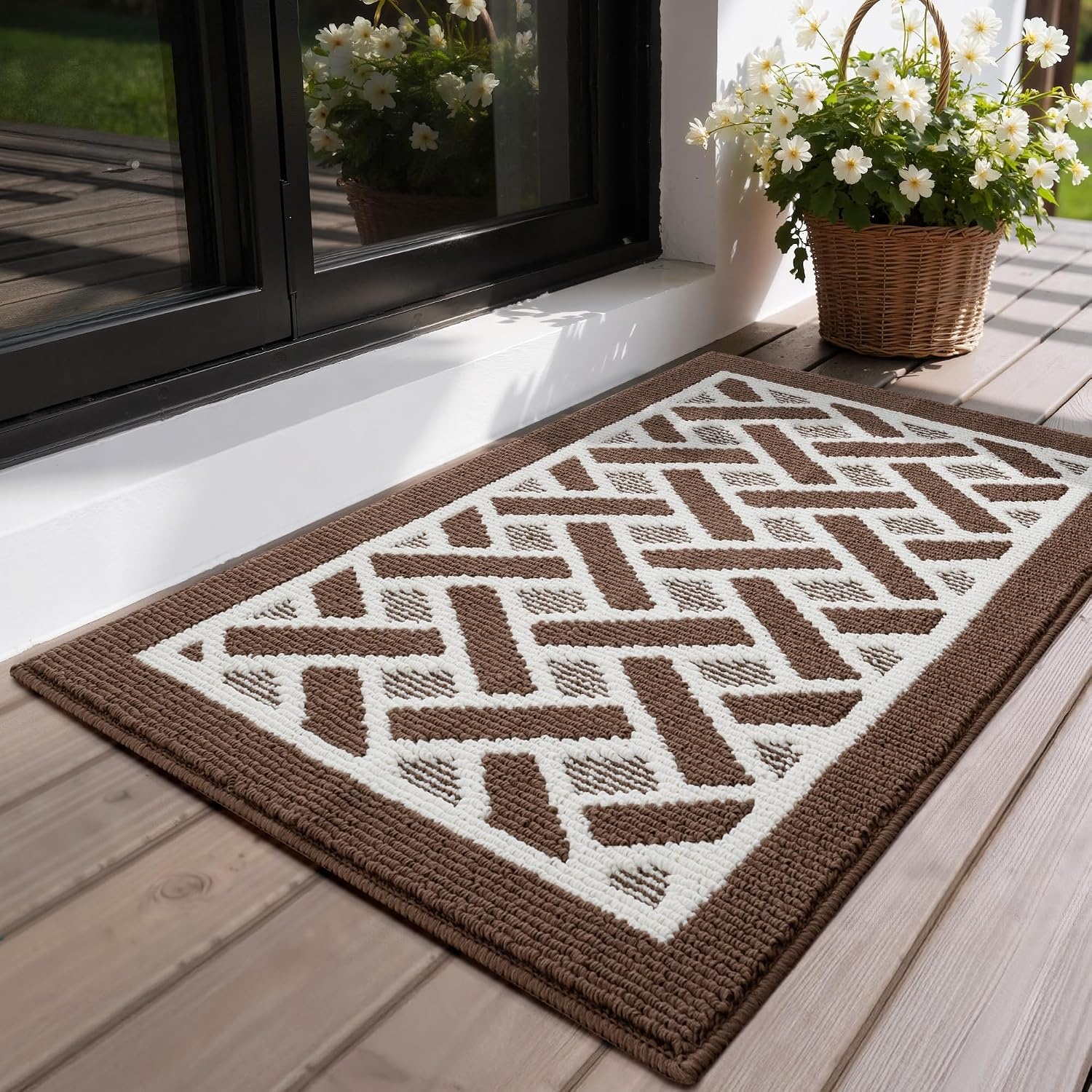 image:imageGRANNY SAYS Indoor Doormat 20 x 32 NonSlip Front Door Mats Outdoor Welcome Mat Washable Low Profile Indoor Door Mats for Entryway Floor Inside Back DoormatsBrown and White