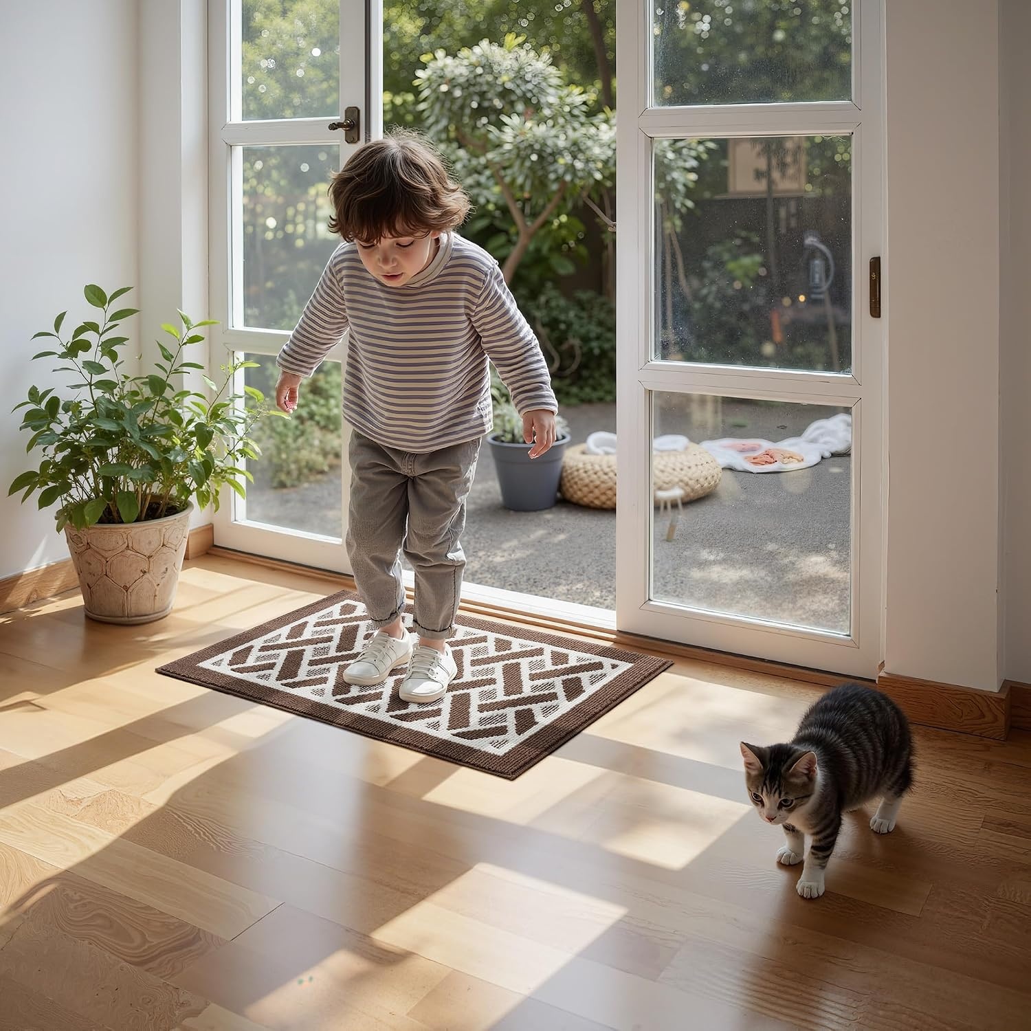 image:imageGRANNY SAYS Indoor Doormat 20 x 32 NonSlip Front Door Mats Outdoor Welcome Mat Washable Low Profile Indoor Door Mats for Entryway Floor Inside Back DoormatsBrown and White