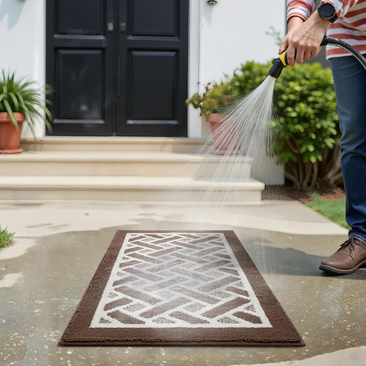 image:imageGRANNY SAYS Indoor Doormat 20 x 32 NonSlip Front Door Mats Outdoor Welcome Mat Washable Low Profile Indoor Door Mats for Entryway Floor Inside Back DoormatsBrown and White
