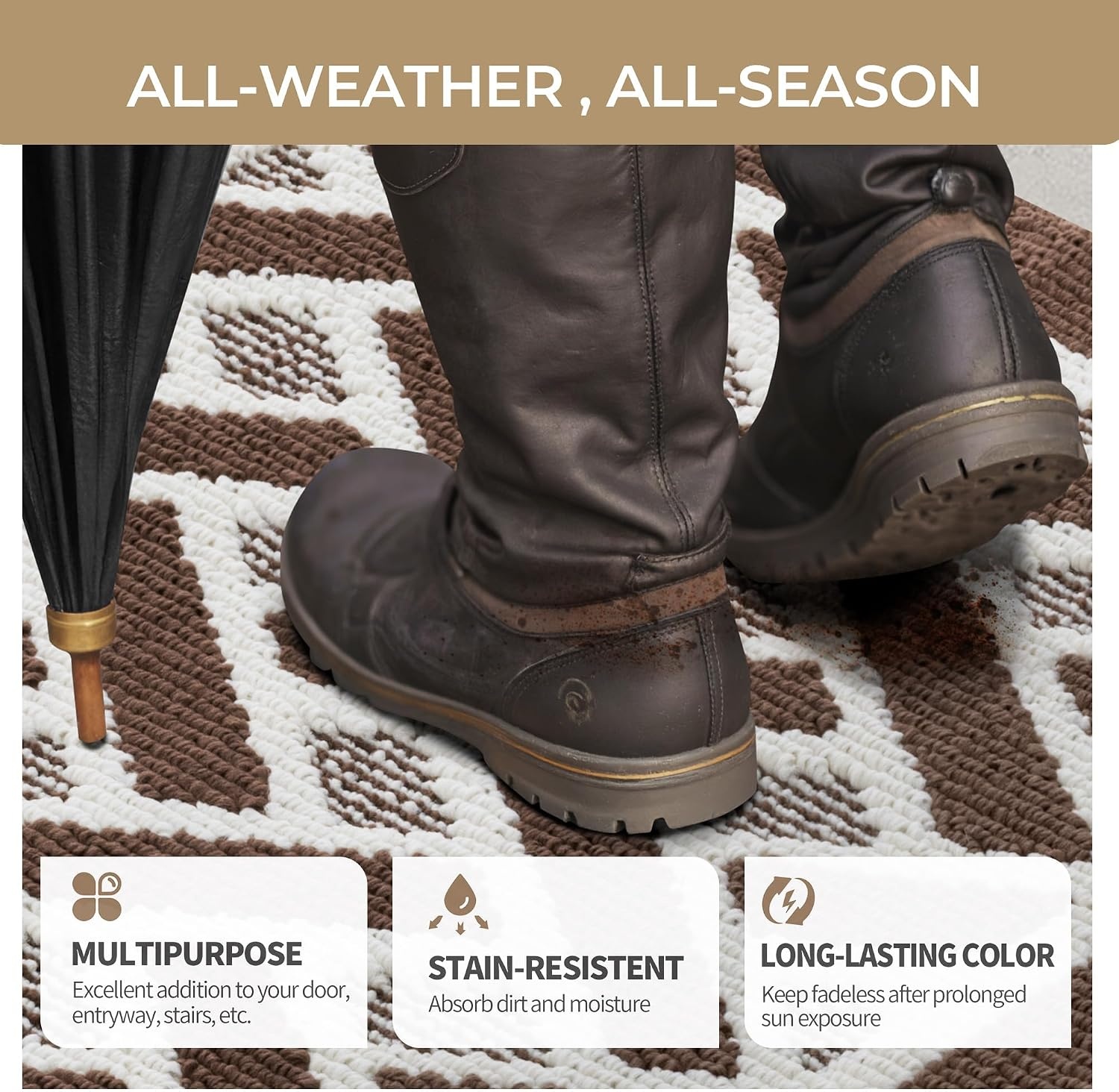 image:imageGRANNY SAYS Indoor Doormat 20 x 32 NonSlip Front Door Mats Outdoor Welcome Mat Washable Low Profile Indoor Door Mats for Entryway Floor Inside Back DoormatsBrown and White