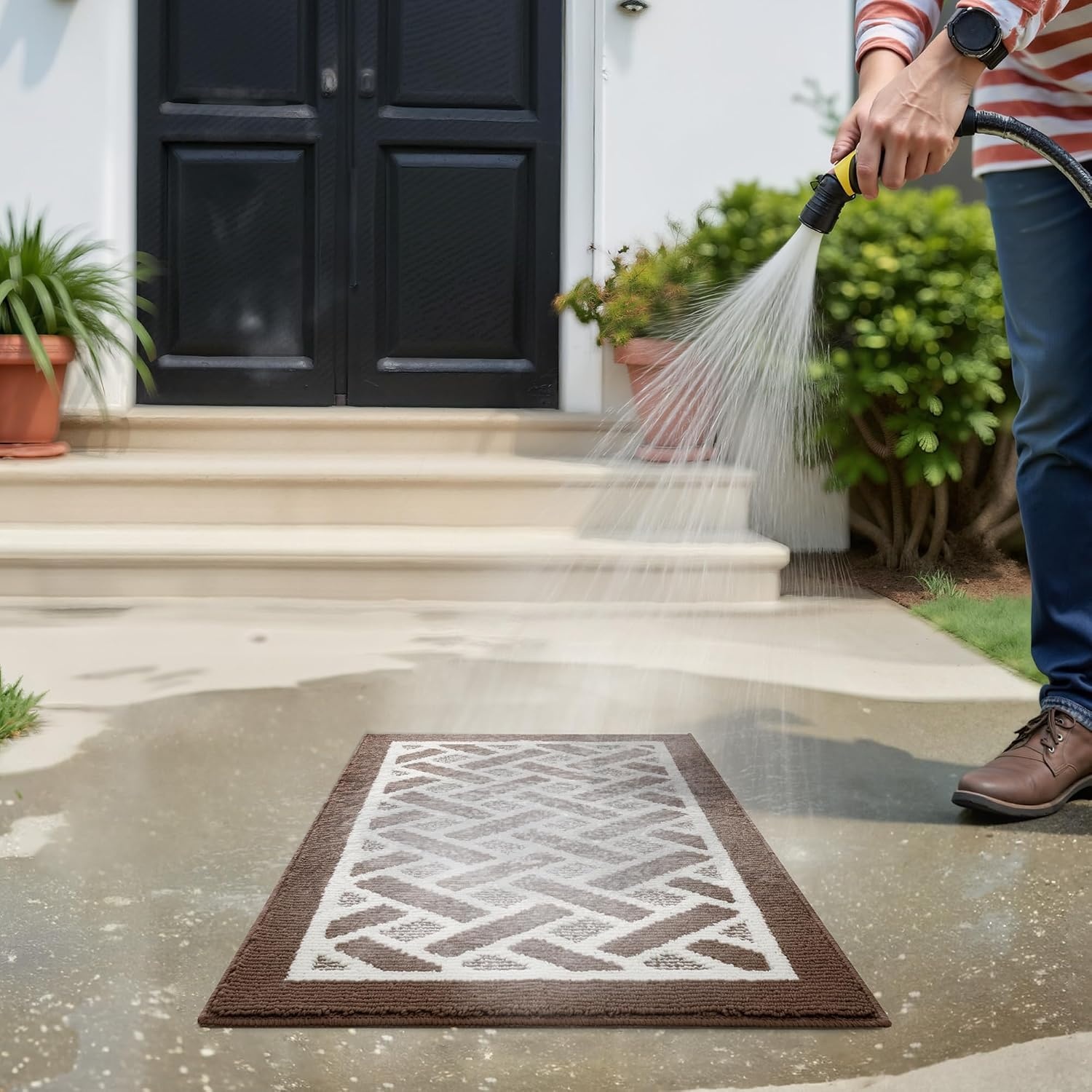 image:imageGRANNY SAYS Indoor Doormat 20 x 32 NonSlip Front Door Mats Outdoor Welcome Mat Washable Low Profile Indoor Door Mats for Entryway Floor Inside Back DoormatsBrown and White