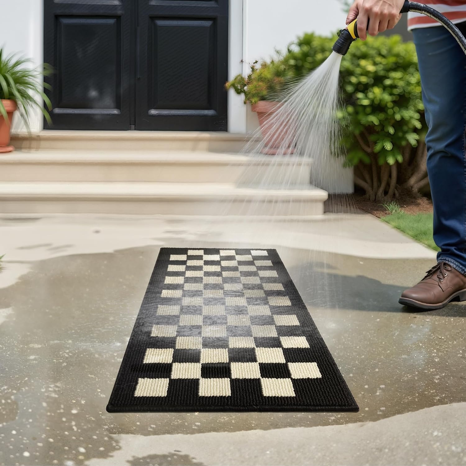 image:imageGRANNY SAYS Indoor Doormat 20 x 32 NonSlip Front Door Mats Outdoor Welcome Mat Washable Low Profile Indoor Door Mats for Entryway Floor Inside Back DoormatsCheckerboard