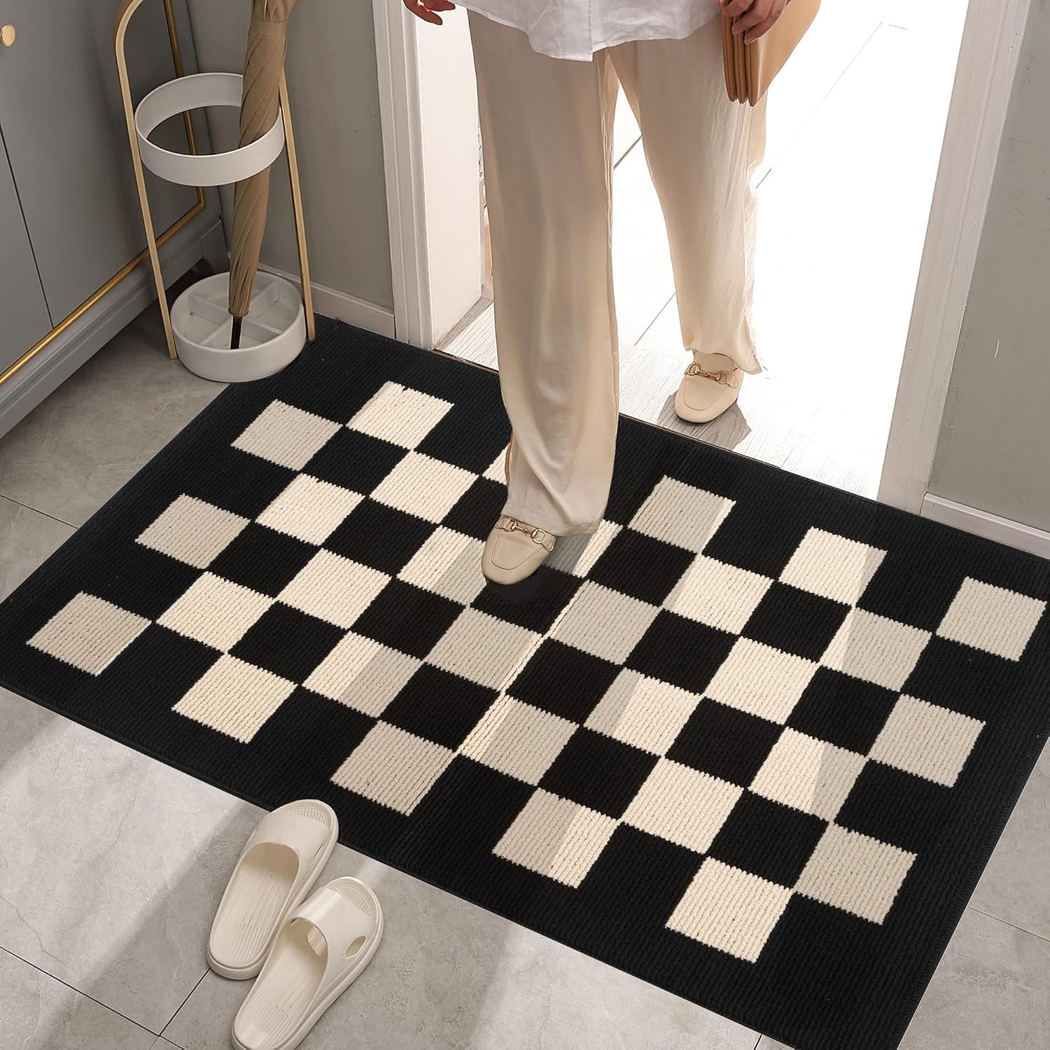 image:imageGRANNY SAYS Indoor Doormat 20 x 32 NonSlip Front Door Mats Outdoor Welcome Mat Washable Low Profile Indoor Door Mats for Entryway Floor Inside Back DoormatsCheckerboard