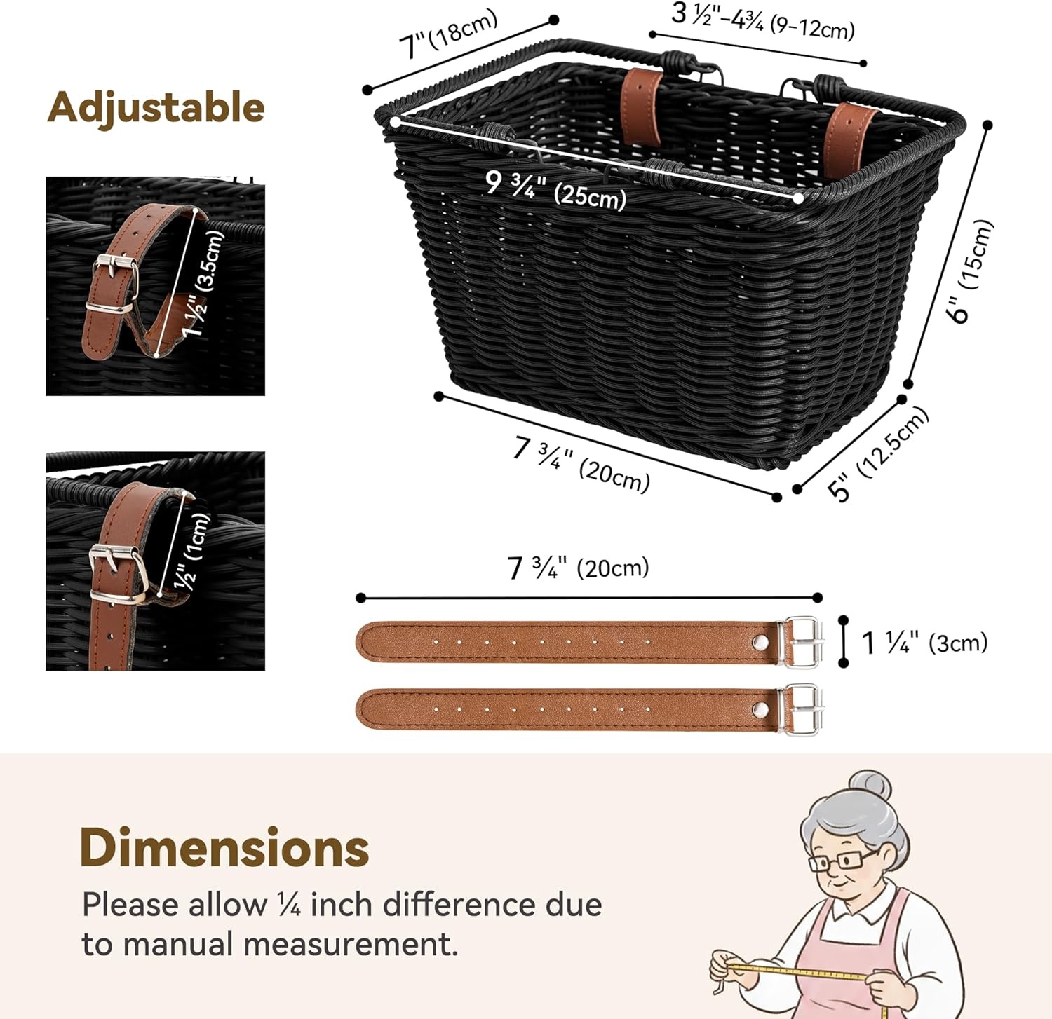 image:imageGRANNY SAYS Kids Bike Basket Front Bicycle Bike Baskets for Kids Small Wicker Bike Basket for Boys and Girls Small Wicker Basket for Bike 1PackBlack