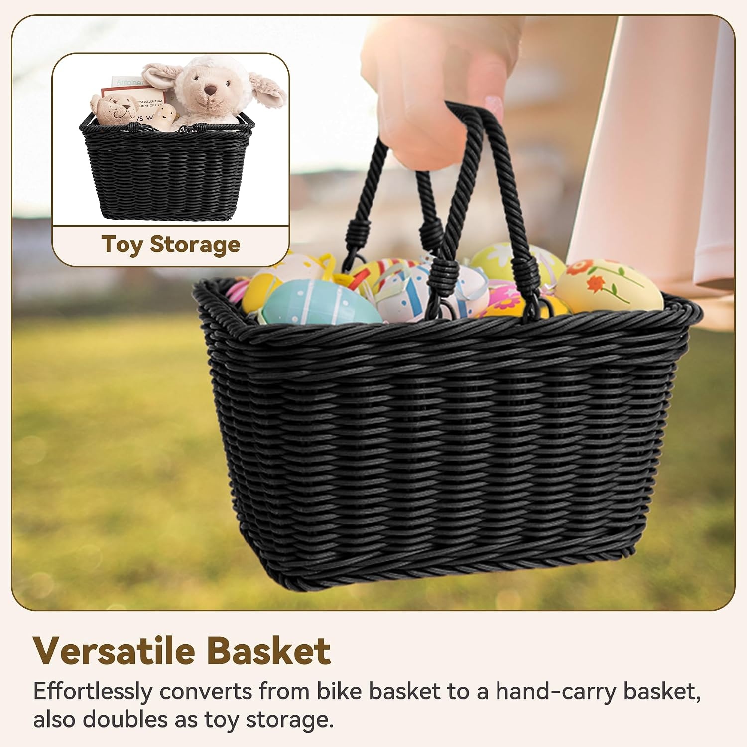 image:imageGRANNY SAYS Kids Bike Basket Front Bicycle Bike Baskets for Kids Small Wicker Bike Basket for Boys and Girls Small Wicker Basket for Bike 1PackBlack