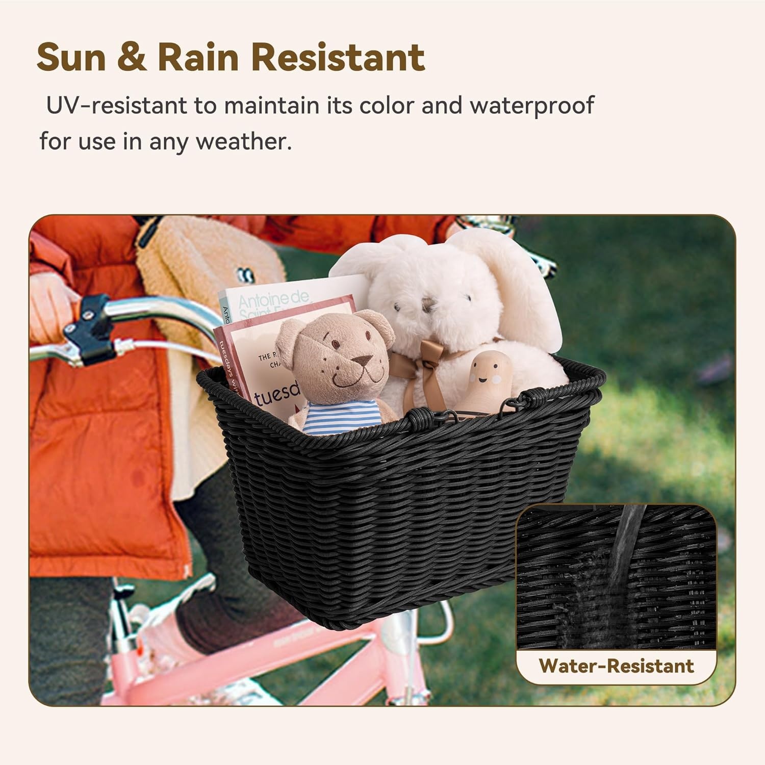 image:imageGRANNY SAYS Kids Bike Basket Front Bicycle Bike Baskets for Kids Small Wicker Bike Basket for Boys and Girls Small Wicker Basket for Bike 1PackBlack