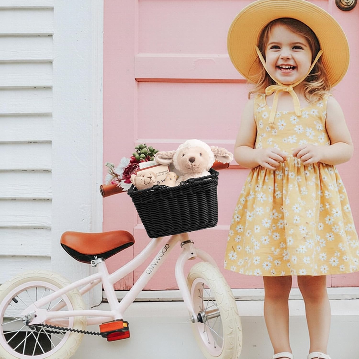 image:imageGRANNY SAYS Kids Bike Basket Front Bicycle Bike Baskets for Kids Small Wicker Bike Basket for Boys and Girls Small Wicker Basket for Bike 1PackBlack