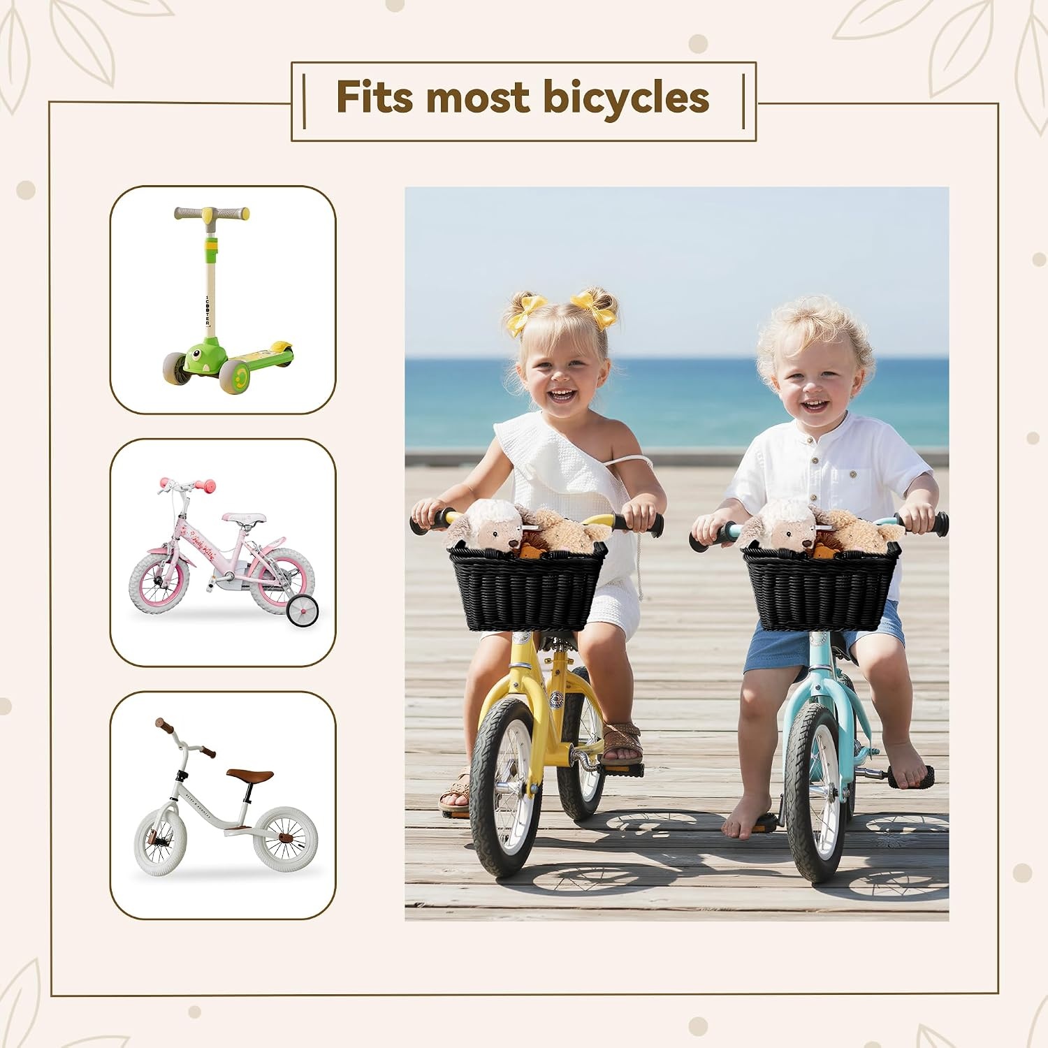 image:imageGRANNY SAYS Kids Bike Basket Front Bicycle Bike Baskets for Kids Small Wicker Bike Basket for Boys and Girls Small Wicker Basket for Bike 1PackBlack
