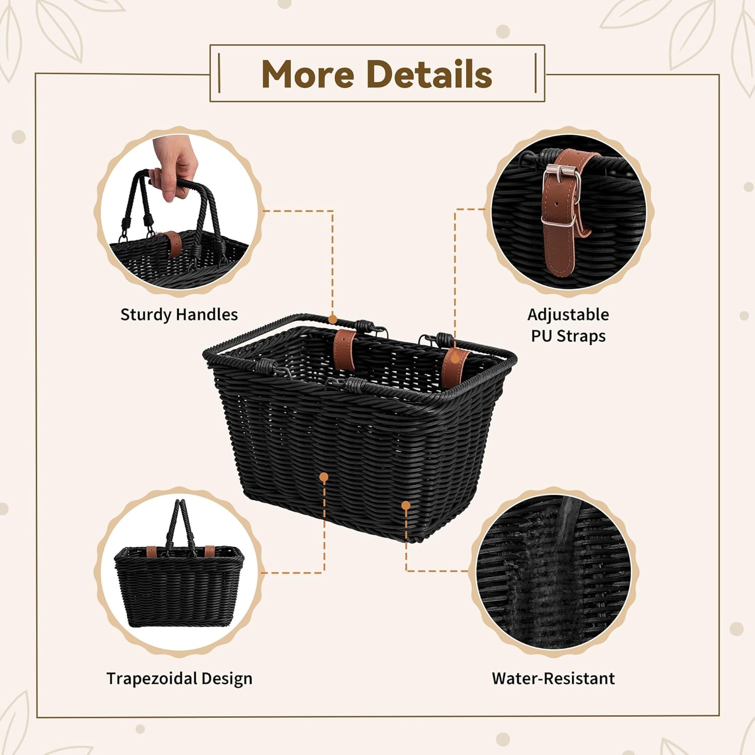 image:imageGRANNY SAYS Kids Bike Basket Front Bicycle Bike Baskets for Kids Small Wicker Bike Basket for Boys and Girls Small Wicker Basket for Bike 1PackBlack