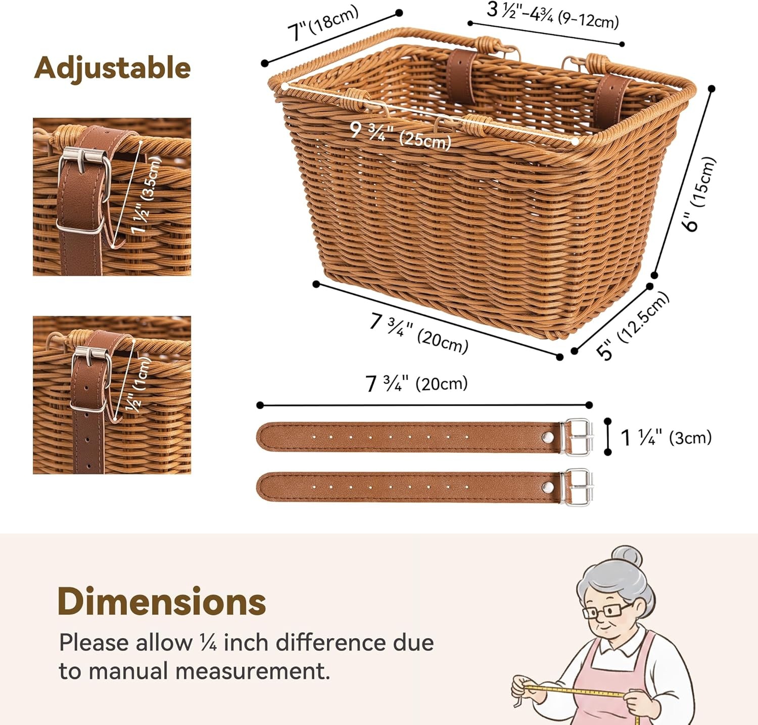 image:imageGRANNY SAYS Kids Bike Basket Front Bicycle Bike Baskets for Kids Small Wicker Bike Basket for Boys and Girls Small Wicker Basket for Bike 1PackBrown