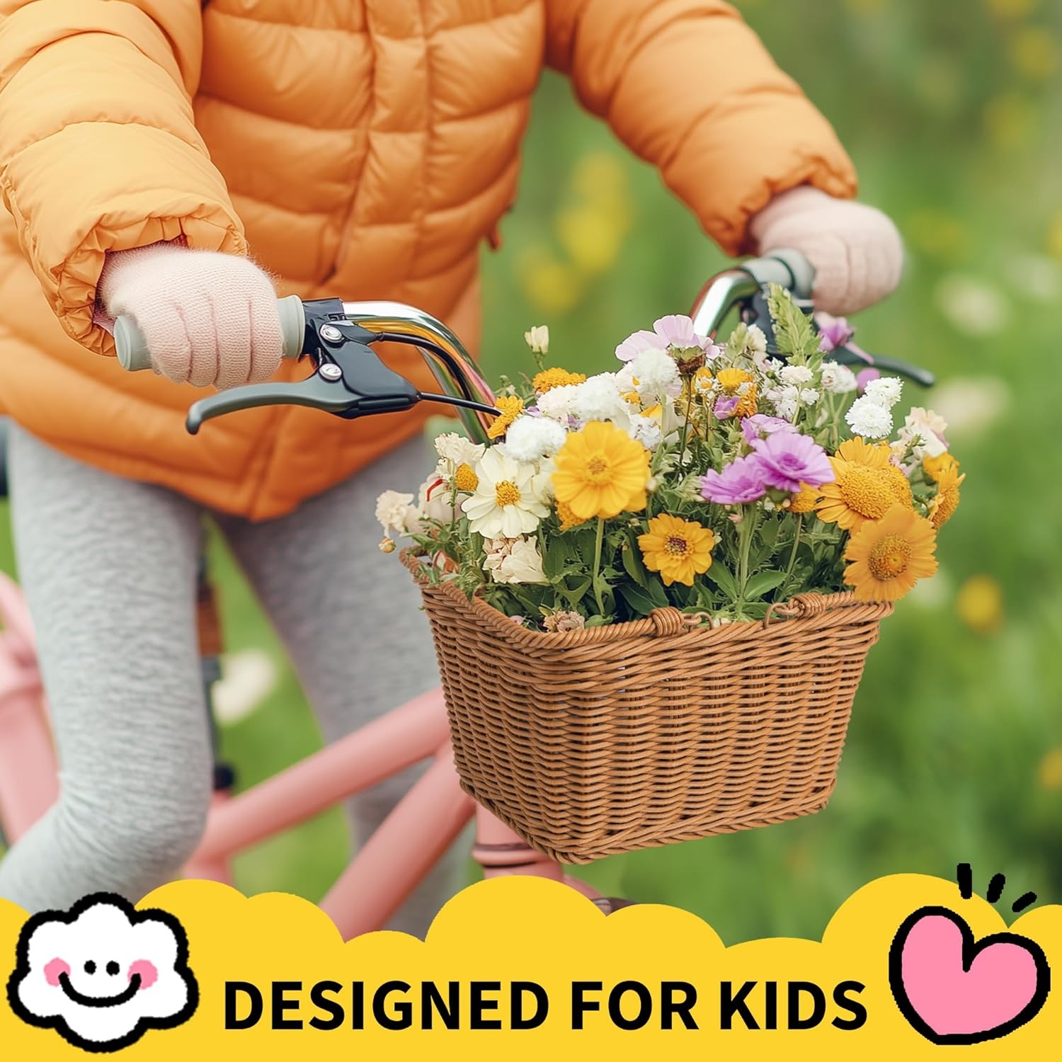 image:imageGRANNY SAYS Kids Bike Basket Front Bicycle Bike Baskets for Kids Small Wicker Bike Basket for Boys and Girls Small Wicker Basket for Bike 1PackBrown