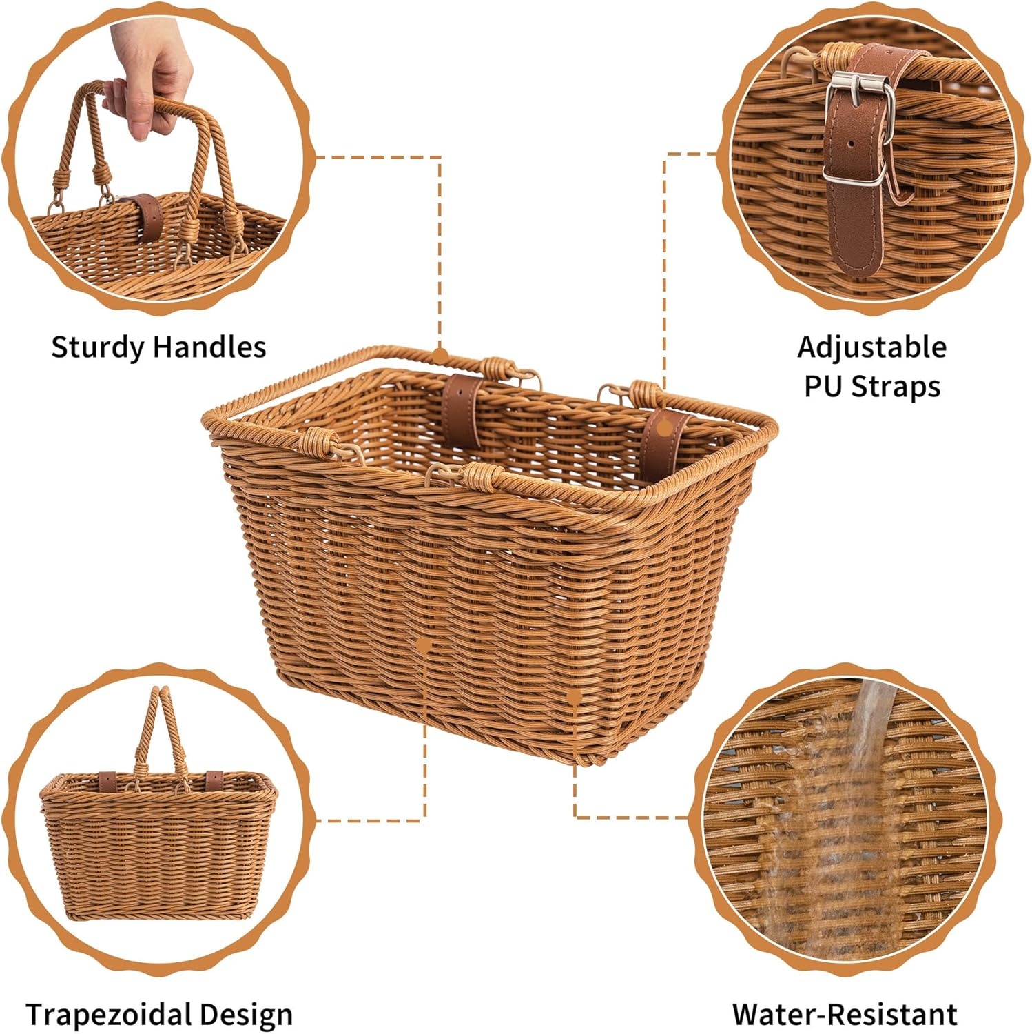 image:imageGRANNY SAYS Kids Bike Basket Front Bicycle Bike Baskets for Kids Small Wicker Bike Basket for Boys and Girls Small Wicker Basket for Bike 1PackBrown