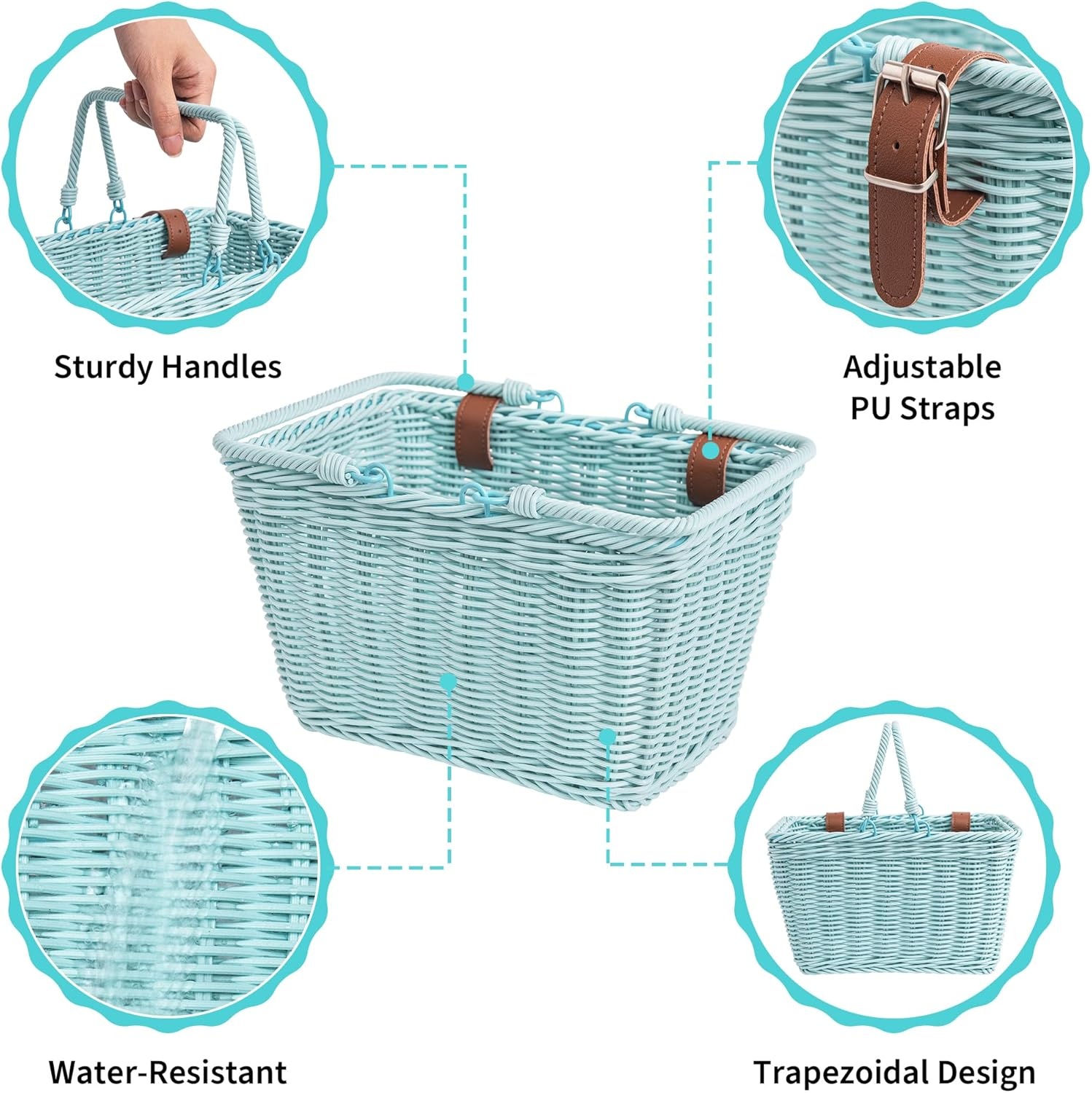 image:imageGRANNY SAYS Kids Bike Basket Front Bicycle Bike Baskets for Kids Small Wicker Bike Basket for Boys and Girls Small Wicker Basket for Bike 1PackLight Blue