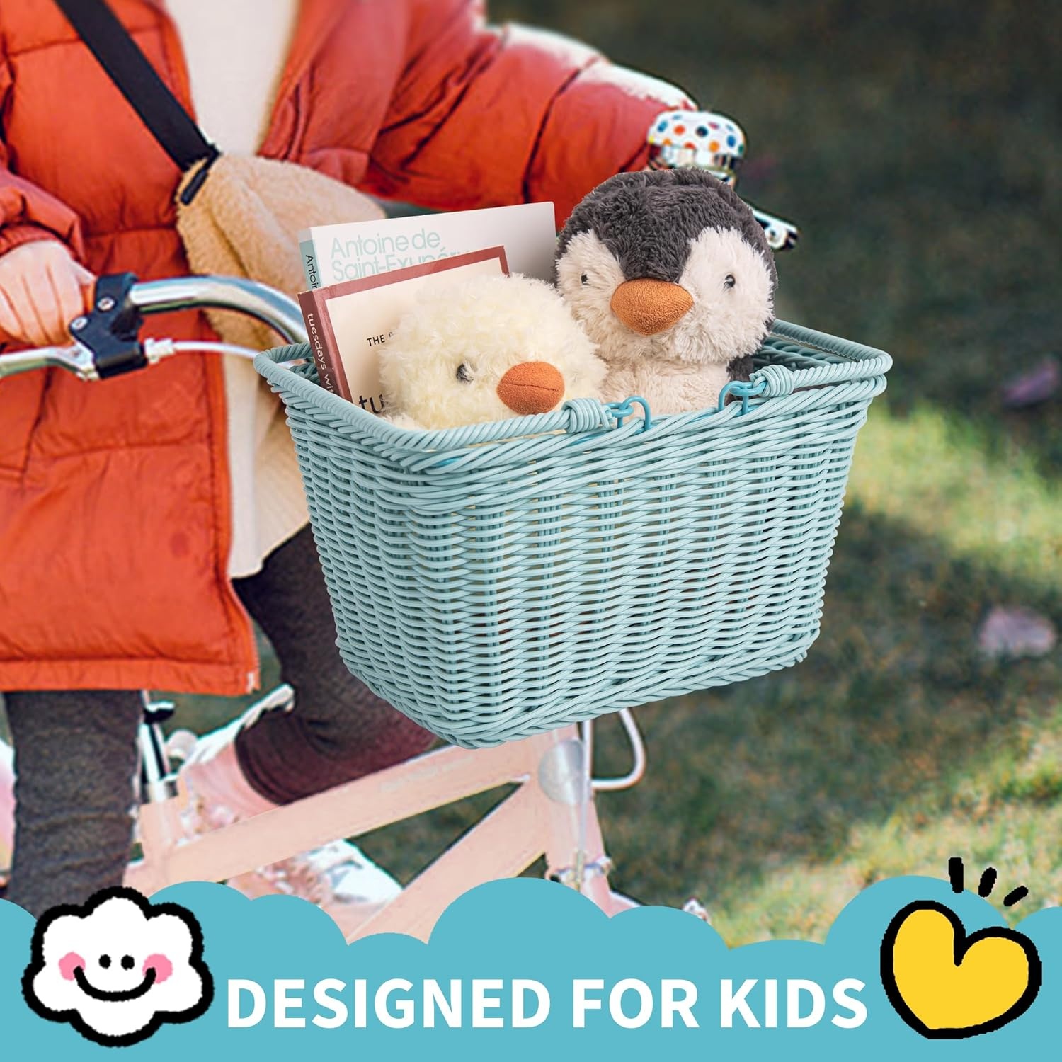 image:imageGRANNY SAYS Kids Bike Basket Front Bicycle Bike Baskets for Kids Small Wicker Bike Basket for Boys and Girls Small Wicker Basket for Bike 1PackLight Blue