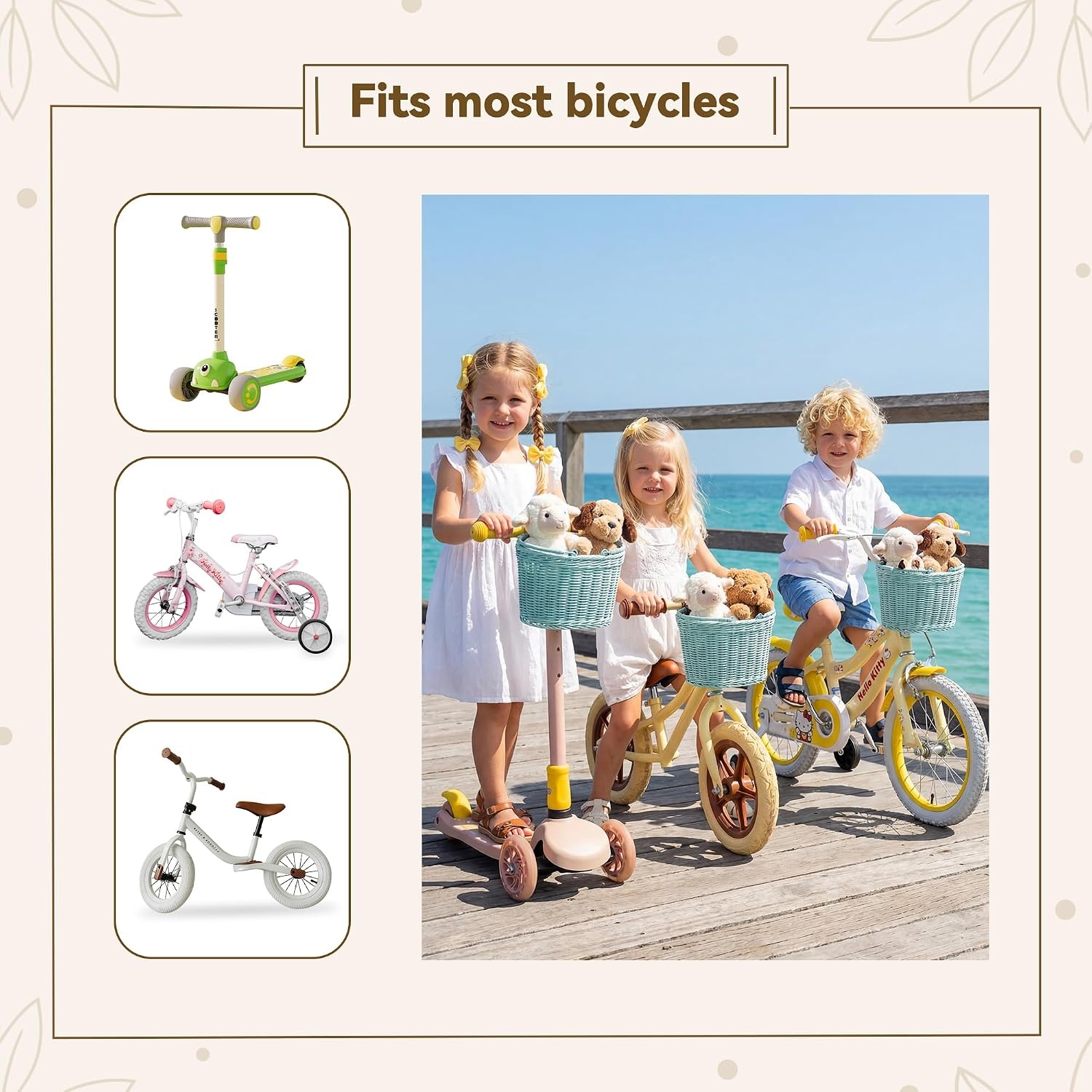 image:imageGRANNY SAYS Kids Bike Basket Front Bicycle Bike Baskets for Kids Small Wicker Bike Basket for Boys and Girls Small Wicker Basket for Bike 1PackLight BlueOval
