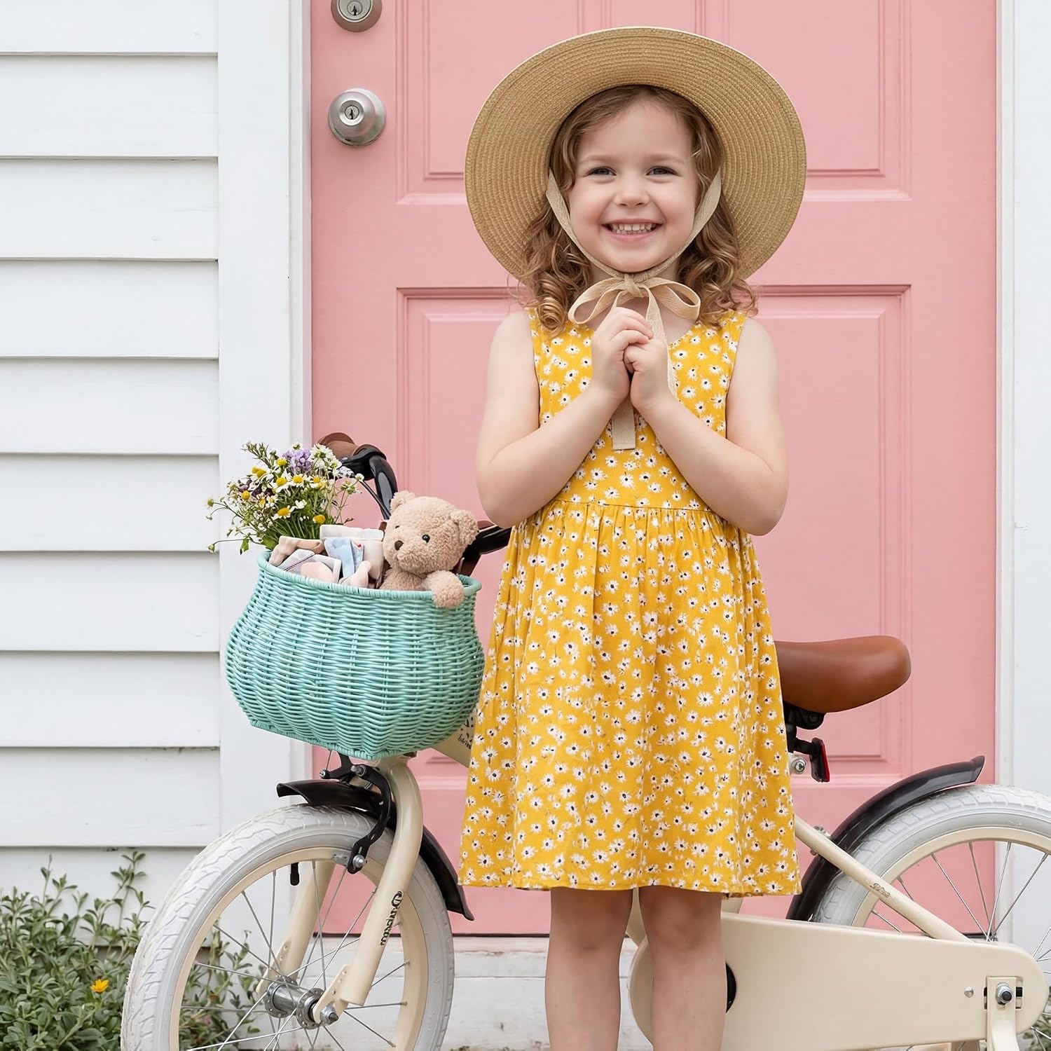 image:imageGRANNY SAYS Kids Bike Basket Front Bicycle Bike Baskets for Kids Small Wicker Bike Basket for Boys and Girls Small Wicker Basket for Bike 1PackLight BlueBellShaped