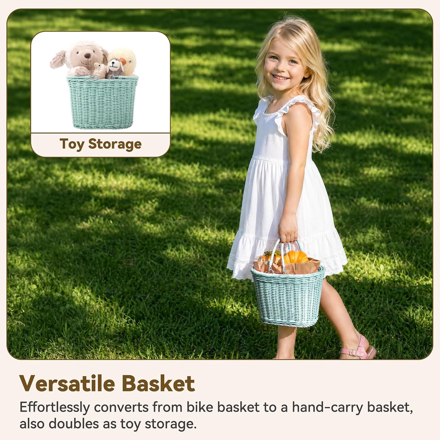 image:imageGRANNY SAYS Kids Bike Basket Front Bicycle Bike Baskets for Kids Small Wicker Bike Basket for Boys and Girls Small Wicker Basket for Bike 1PackLight BlueOval