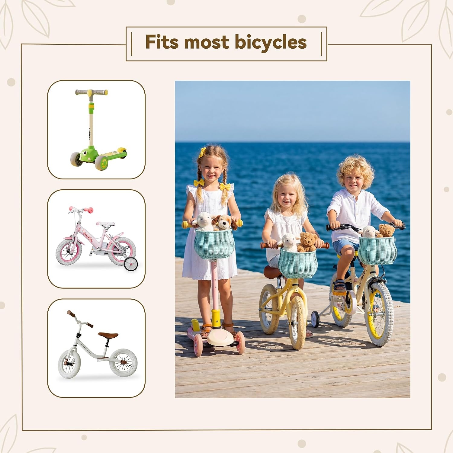 image:imageGRANNY SAYS Kids Bike Basket Front Bicycle Bike Baskets for Kids Small Wicker Bike Basket for Boys and Girls Small Wicker Basket for Bike 1PackLight BlueBellShaped