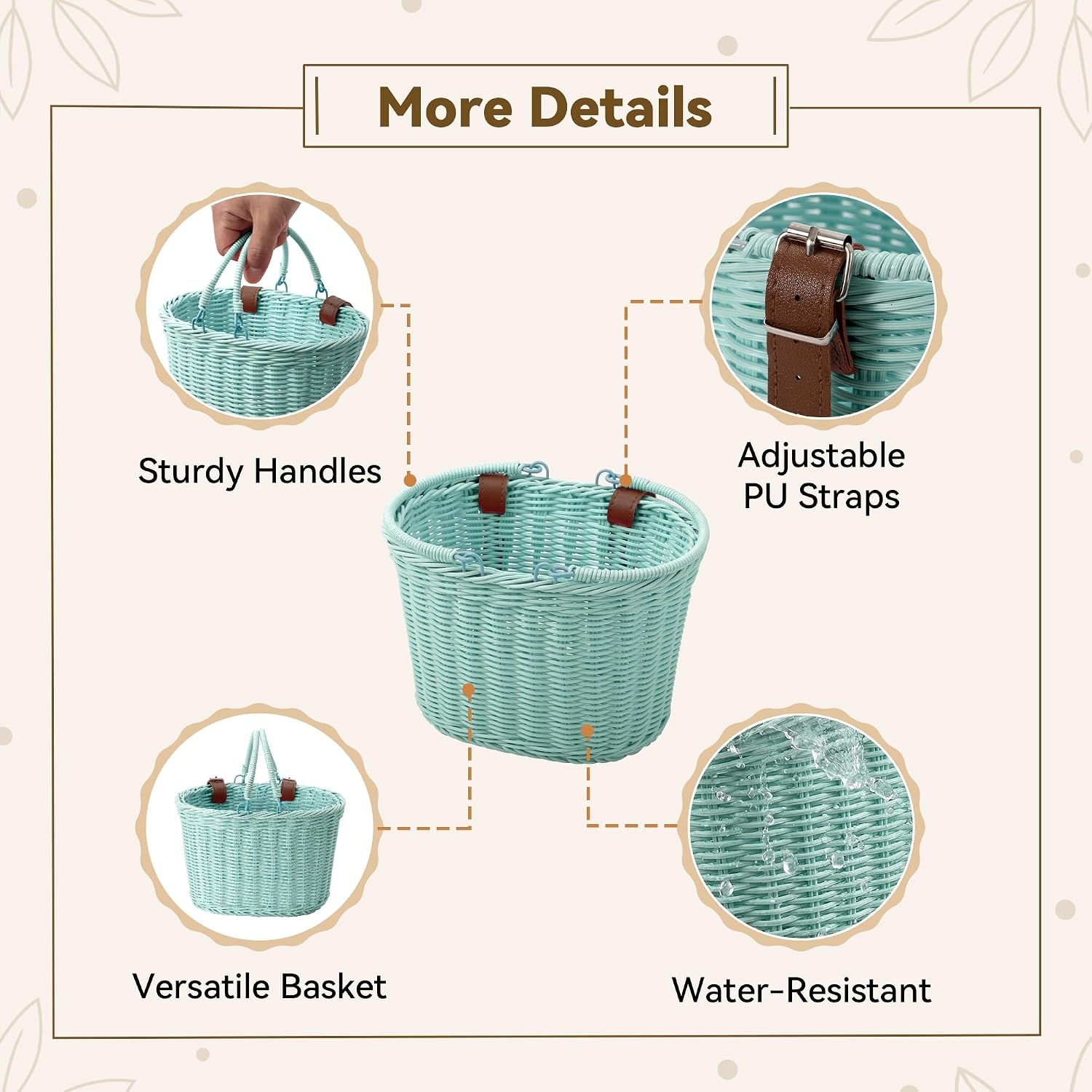 image:imageGRANNY SAYS Kids Bike Basket Front Bicycle Bike Baskets for Kids Small Wicker Bike Basket for Boys and Girls Small Wicker Basket for Bike 1PackLight BlueOval