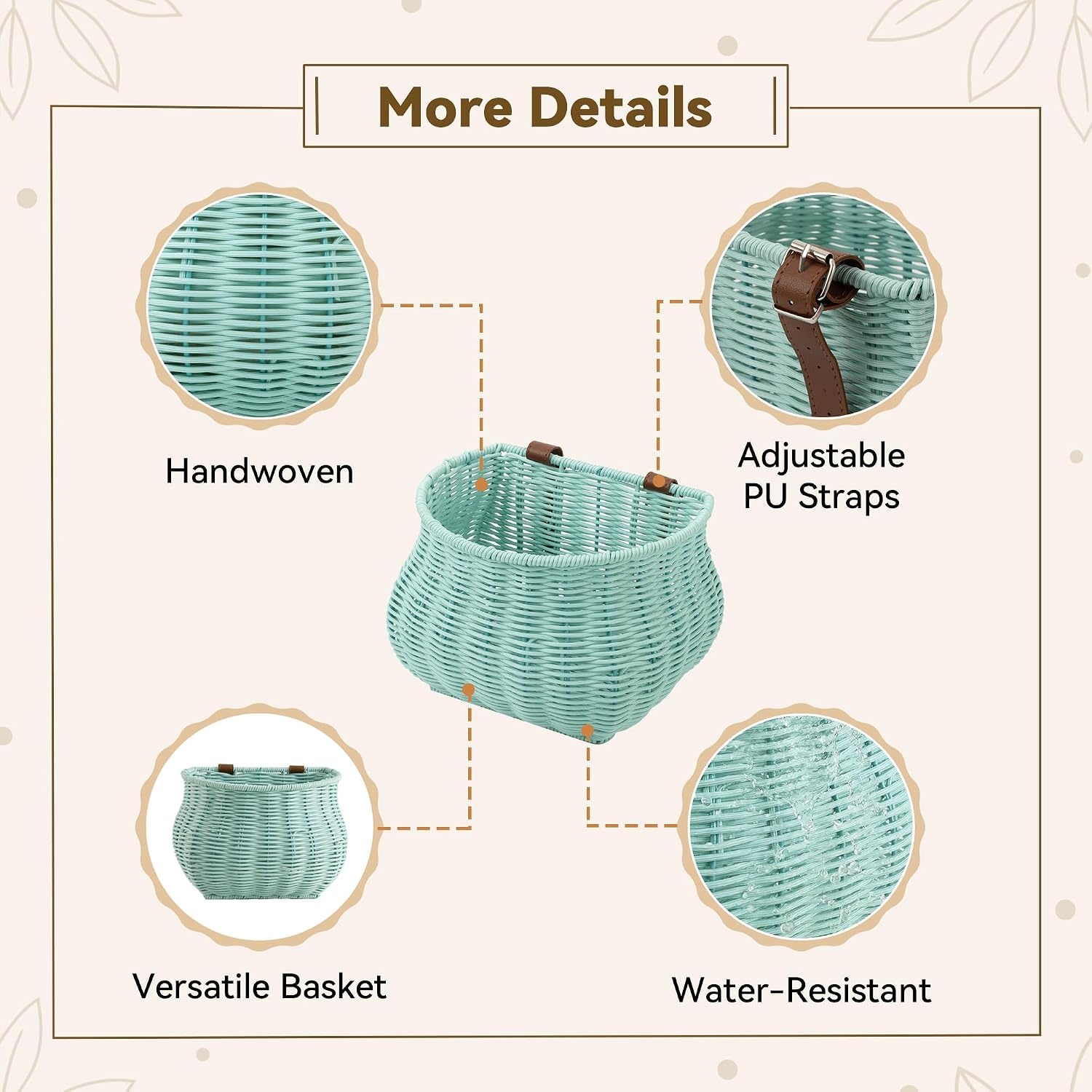 image:imageGRANNY SAYS Kids Bike Basket Front Bicycle Bike Baskets for Kids Small Wicker Bike Basket for Boys and Girls Small Wicker Basket for Bike 1PackLight BlueBellShaped