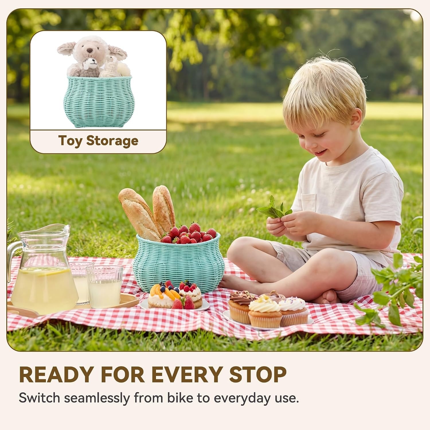 image:imageGRANNY SAYS Kids Bike Basket Front Bicycle Bike Baskets for Kids Small Wicker Bike Basket for Boys and Girls Small Wicker Basket for Bike 1PackLight BlueBellShaped