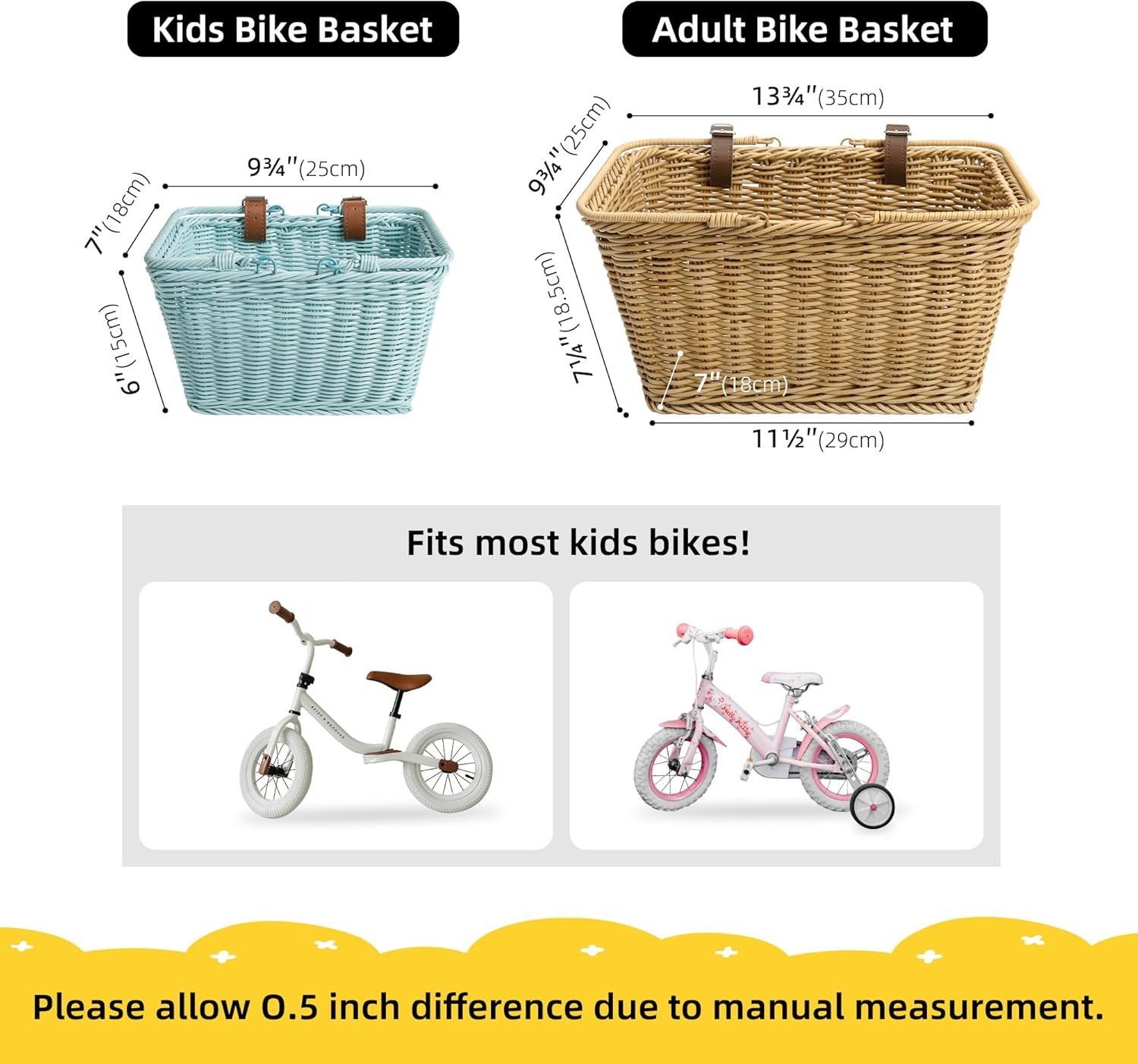 image:imageGRANNY SAYS Kids Bike Basket Front Bicycle Bike Baskets for Kids Small Wicker Bike Basket for Boys and Girls Small Wicker Basket for Bike 1PackLight Blue