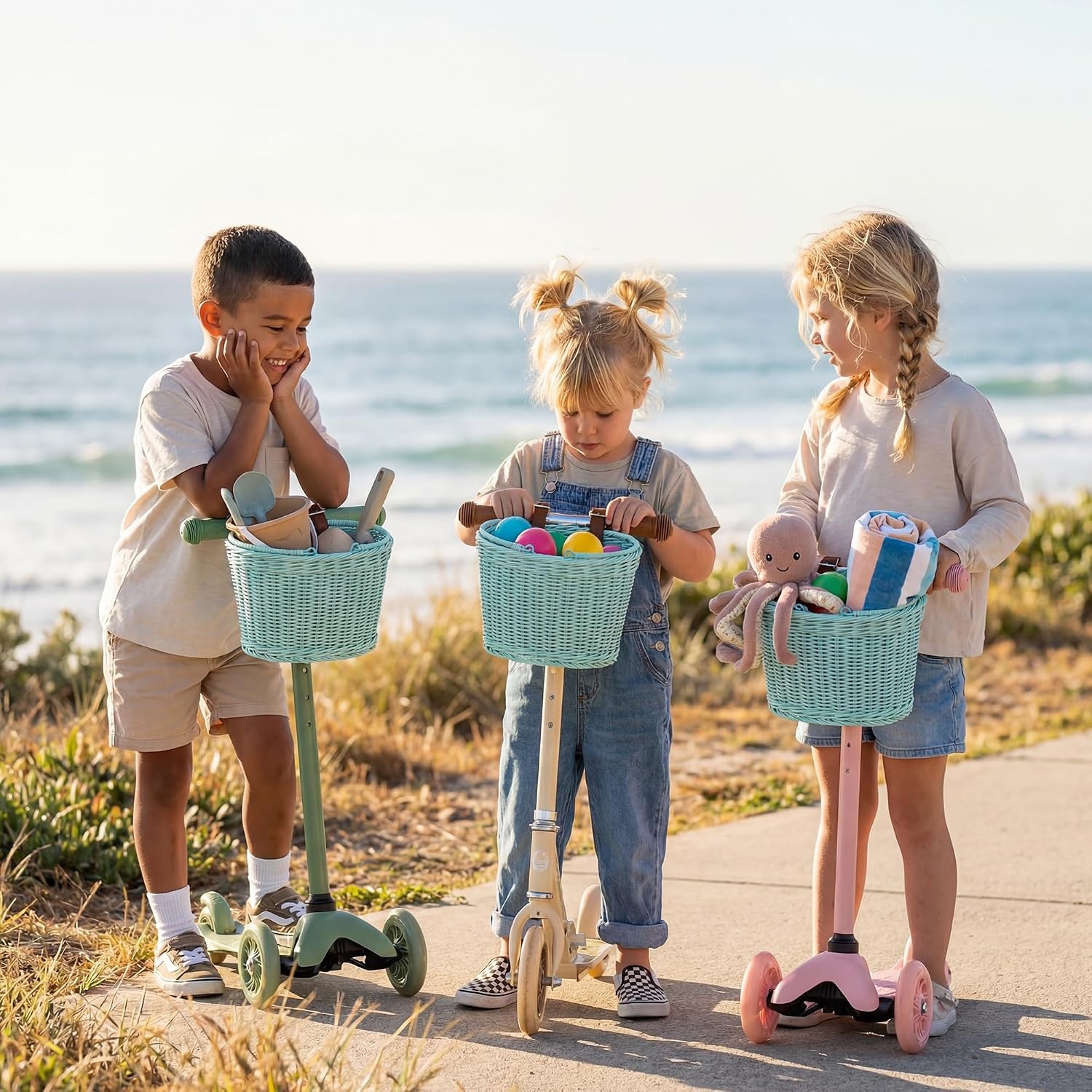 image:imageGRANNY SAYS Kids Bike Basket Front Bicycle Bike Baskets for Kids Small Wicker Bike Basket for Boys and Girls Small Wicker Basket for Bike 1PackLight BlueOval