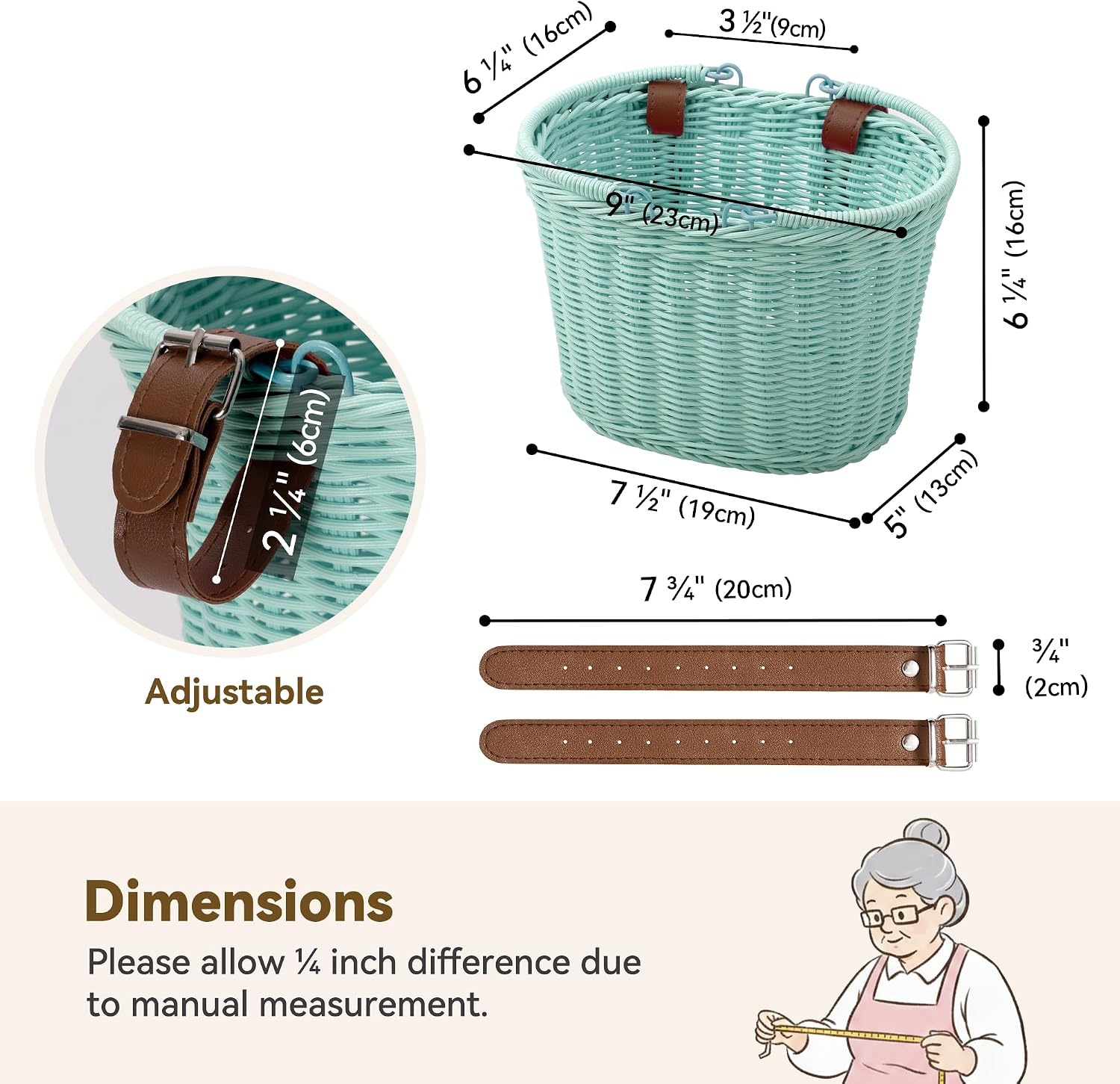 image:imageGRANNY SAYS Kids Bike Basket Front Bicycle Bike Baskets for Kids Small Wicker Bike Basket for Boys and Girls Small Wicker Basket for Bike 1PackLight BlueOval