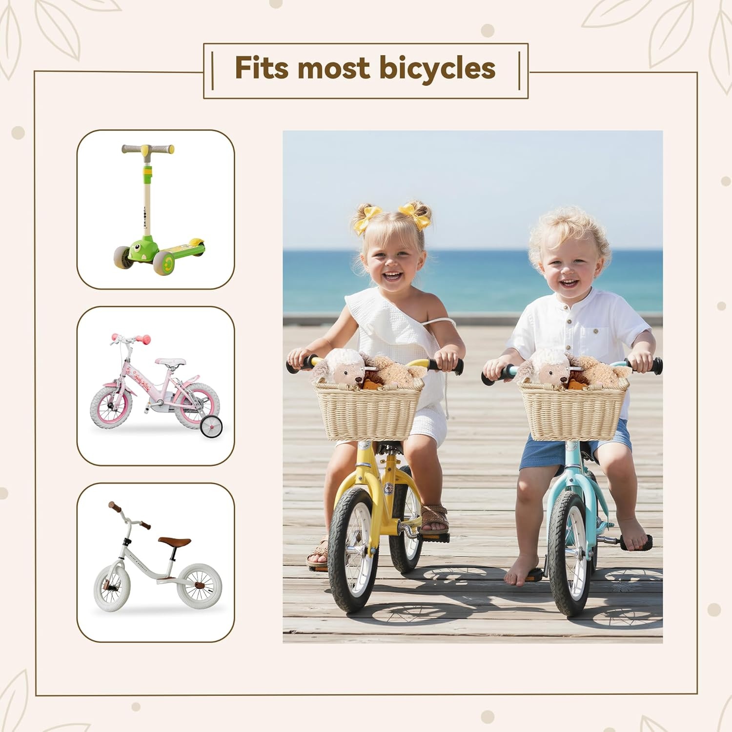 image:imageGRANNY SAYS Kids Bike Basket Front Bicycle Bike Baskets for Kids Small Wicker Bike Basket for Boys and Girls Small Wicker Basket for Bike 1PackOatmeal