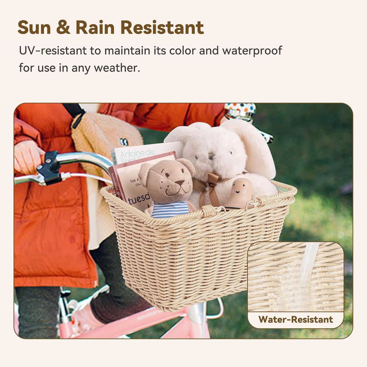 image:imageGRANNY SAYS Kids Bike Basket Front Bicycle Bike Baskets for Kids Small Wicker Bike Basket for Boys and Girls Small Wicker Basket for Bike 1PackOatmeal