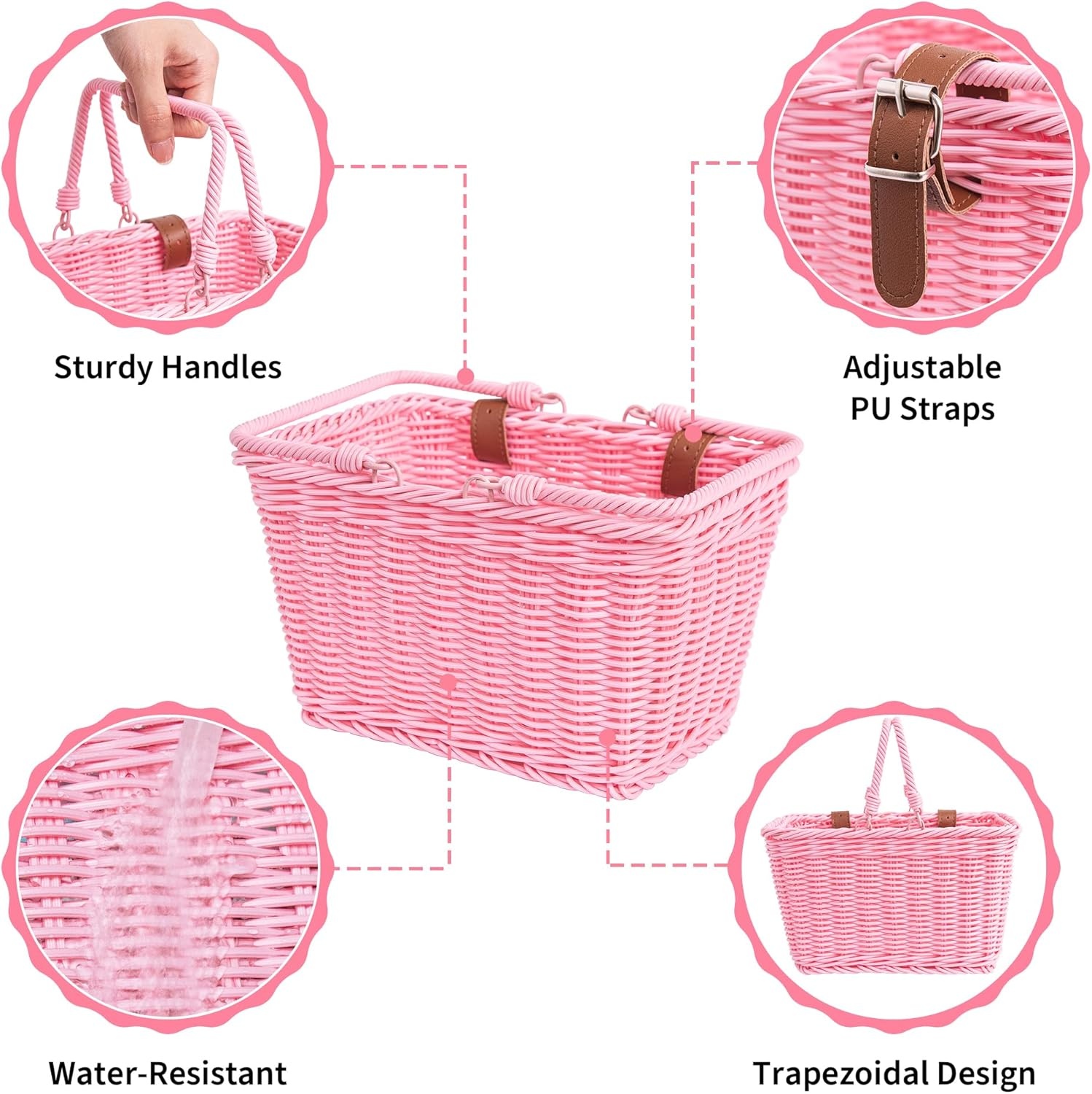 image:imageGRANNY SAYS Kids Bike Basket Front Bicycle Bike Baskets for Kids Small Wicker Bike Basket for Boys and Girls Small Wicker Basket for Bike 1PackPink