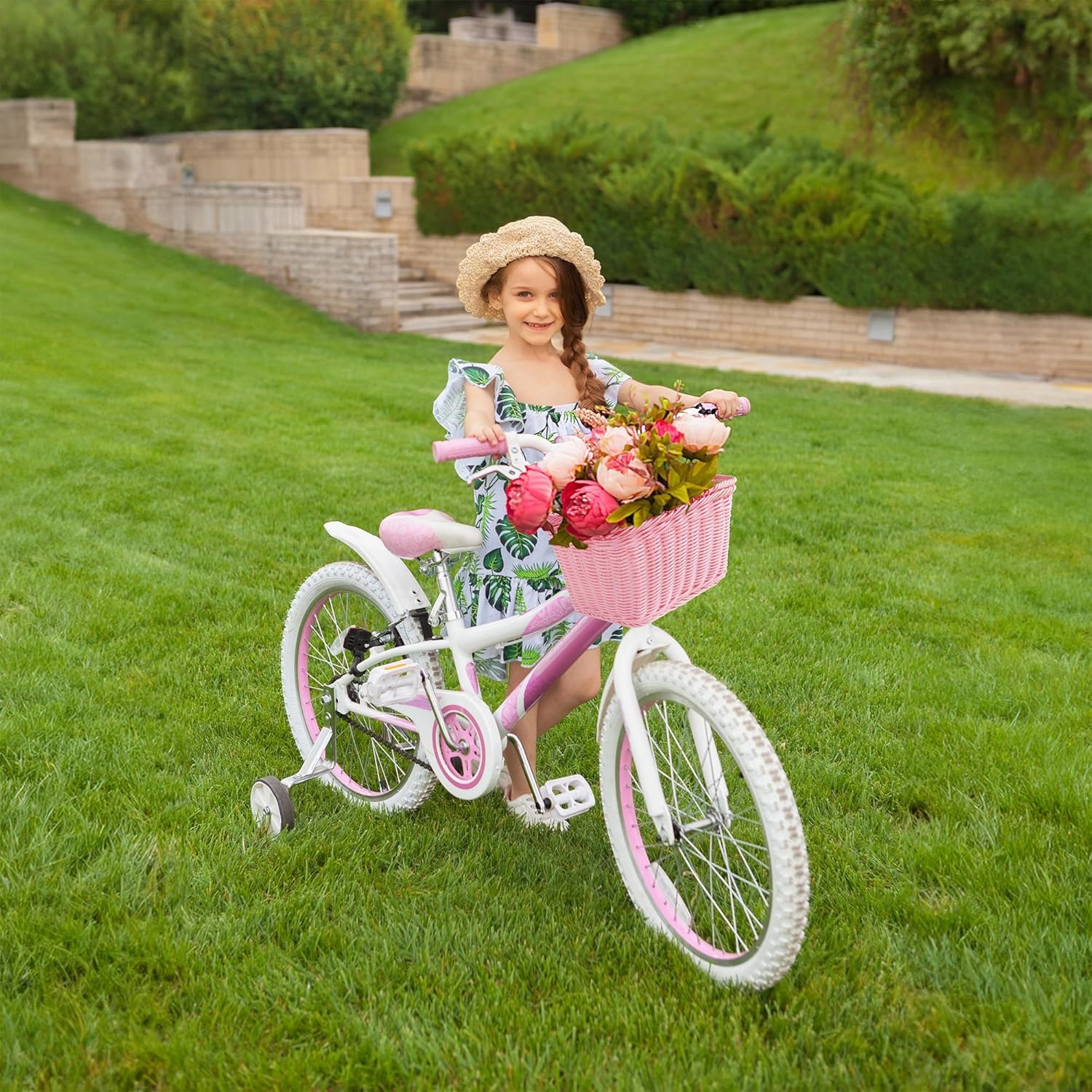 image:imageGRANNY SAYS Kids Bike Basket Front Bicycle Bike Baskets for Kids Small Wicker Bike Basket for Boys and Girls Small Wicker Basket for Bike 1PackPink