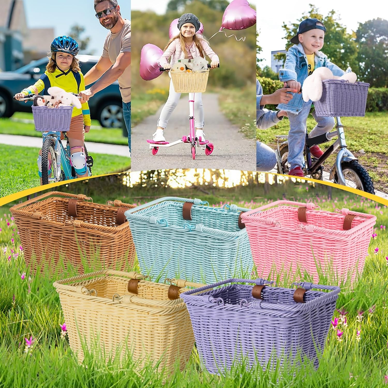 image:imageGRANNY SAYS Kids Bike Basket Front Bicycle Bike Baskets for Kids Small Wicker Bike Basket for Boys and Girls Small Wicker Basket for Bike 1PackPink