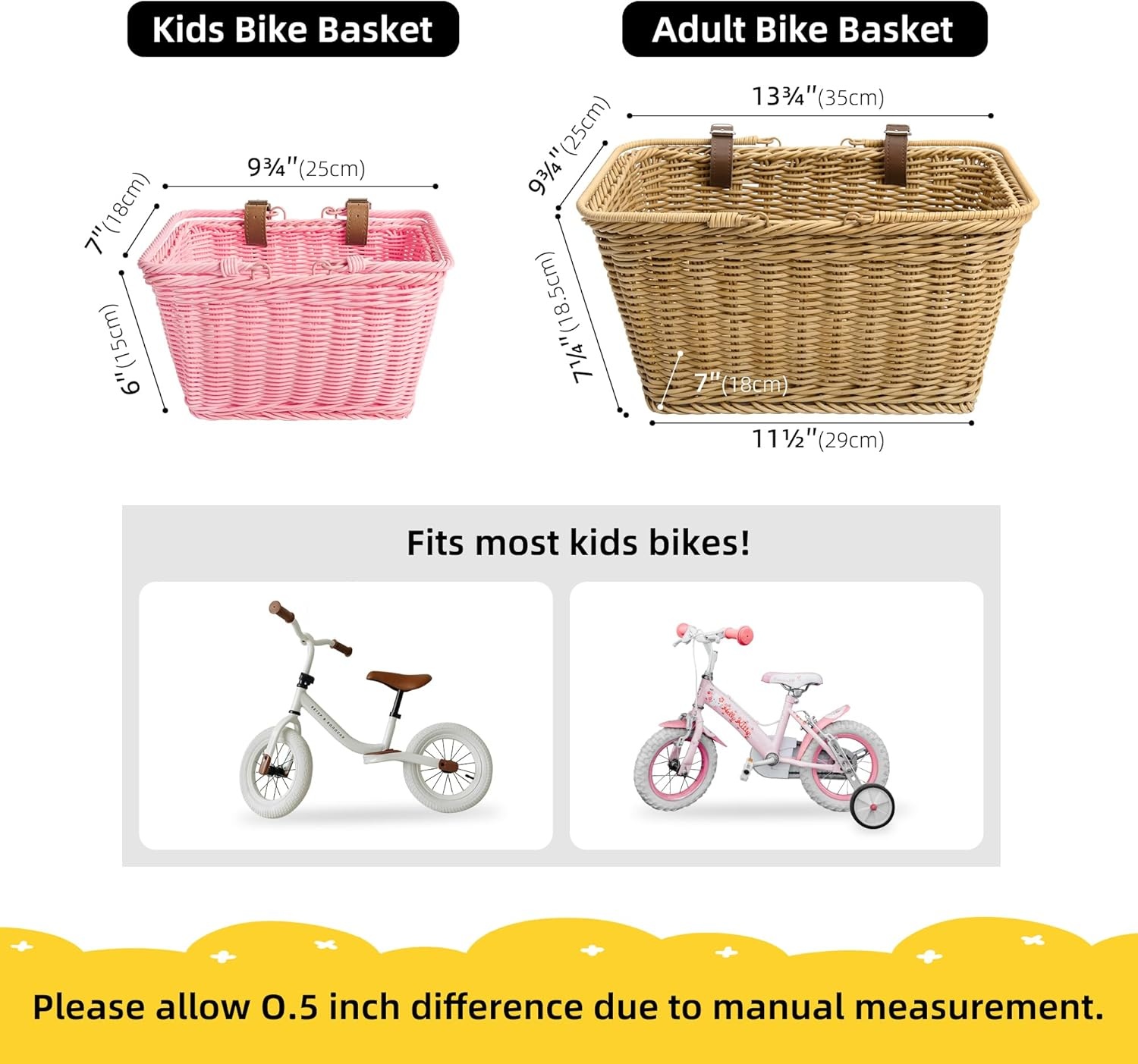 image:imageGRANNY SAYS Kids Bike Basket Front Bicycle Bike Baskets for Kids Small Wicker Bike Basket for Boys and Girls Small Wicker Basket for Bike 1PackPink