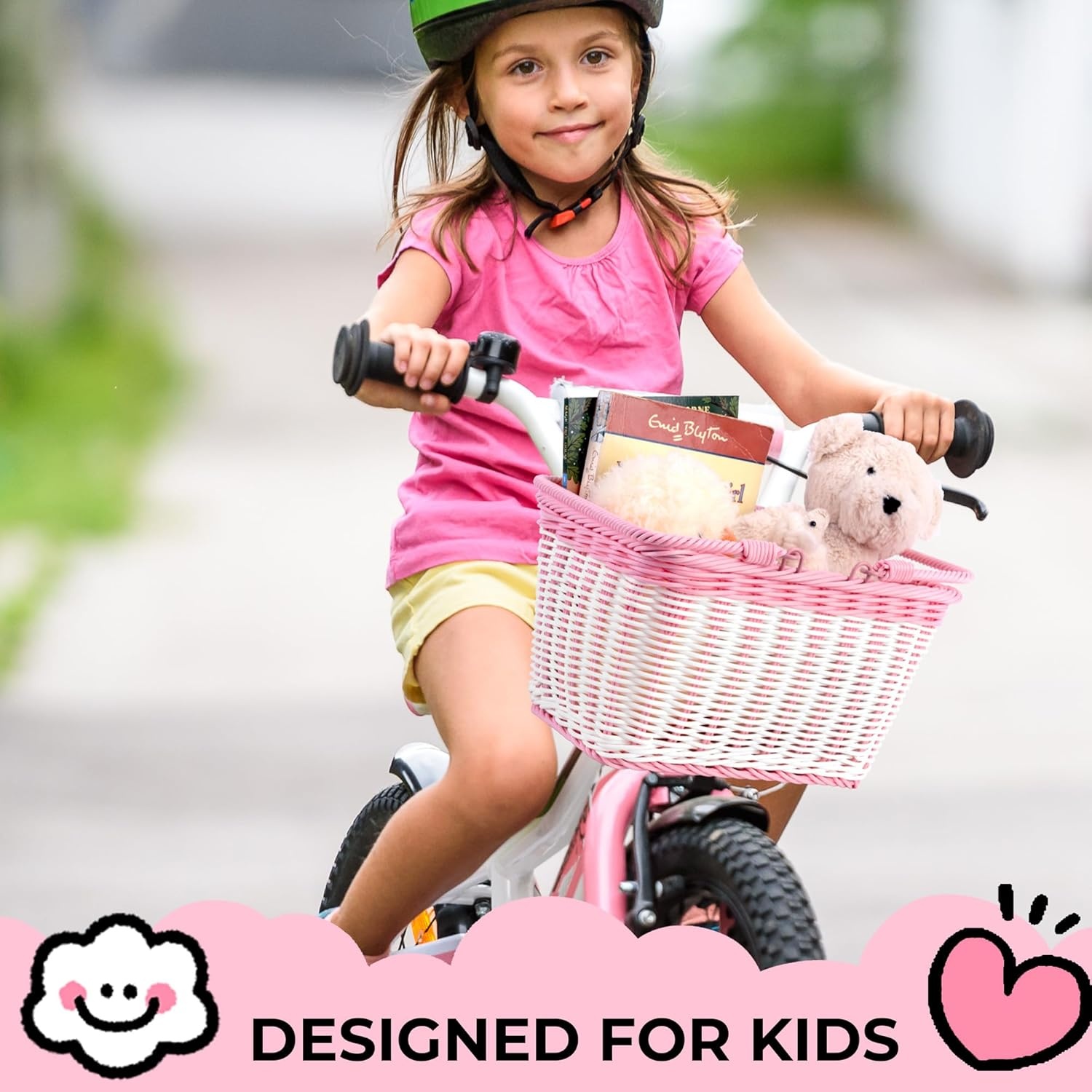 image:imageGRANNY SAYS Kids Bike Basket Front Bicycle Bike Baskets for Kids Small Wicker Bike Basket for Boys and Girls Small Wicker Basket for Bike 1PackPink White