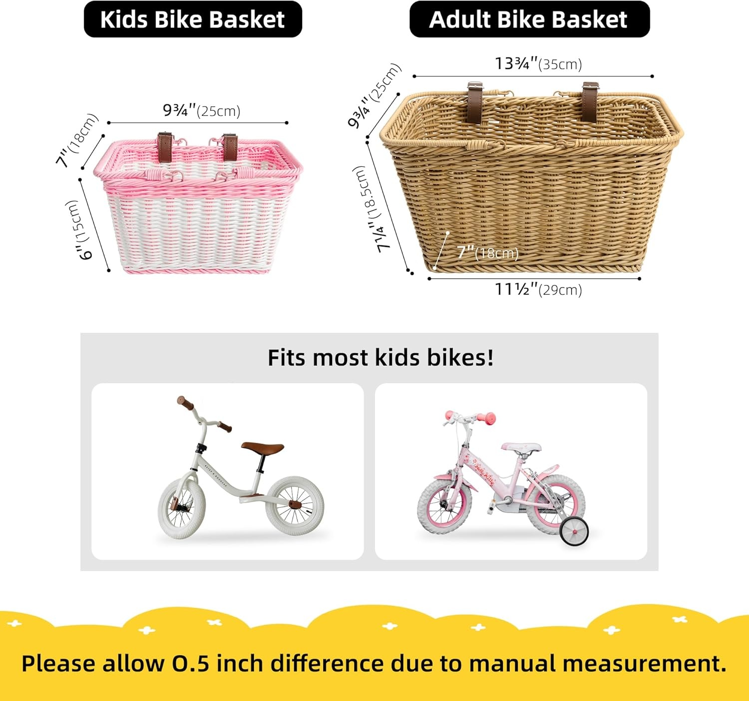 image:imageGRANNY SAYS Kids Bike Basket Front Bicycle Bike Baskets for Kids Small Wicker Bike Basket for Boys and Girls Small Wicker Basket for Bike 1PackPink White