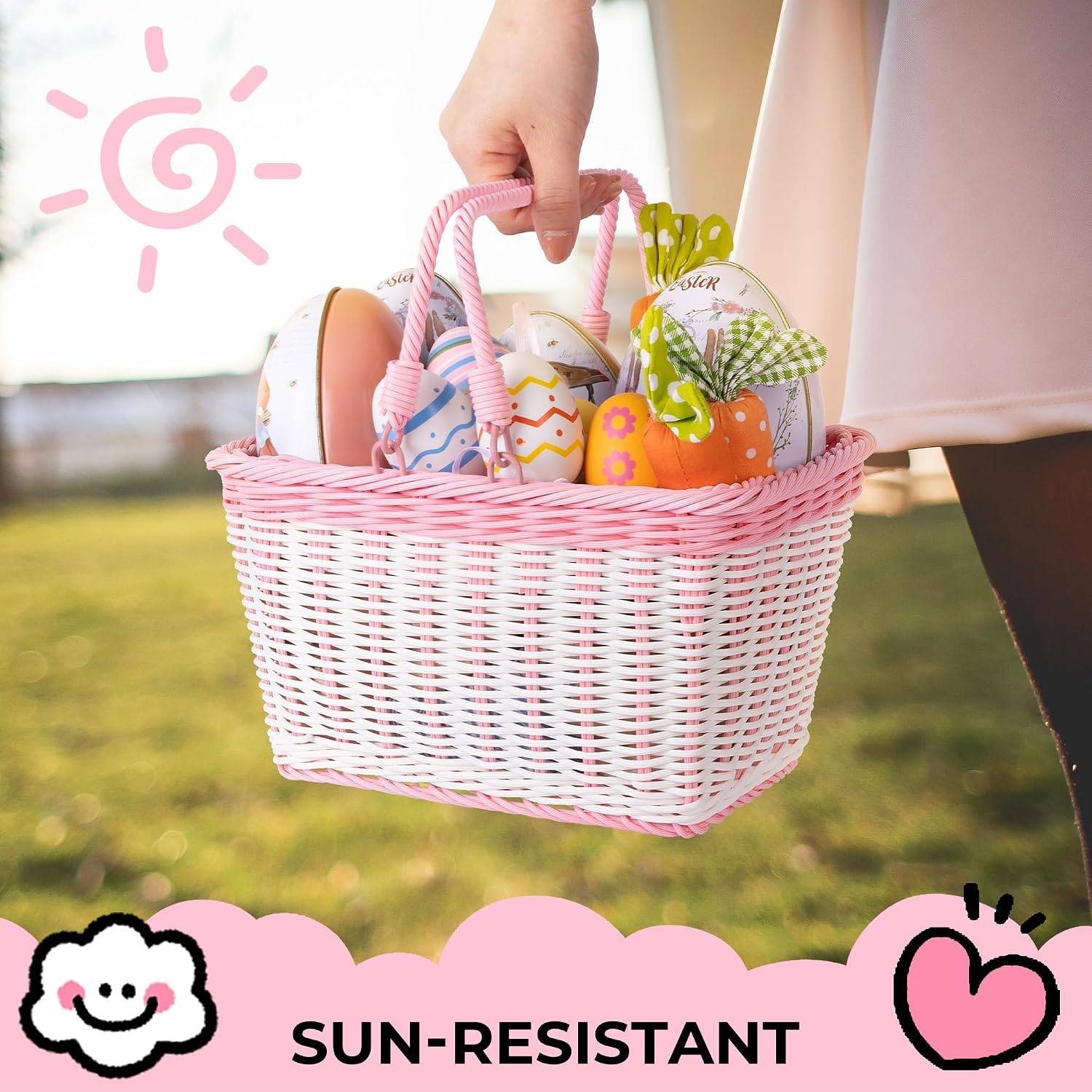 image:imageGRANNY SAYS Kids Bike Basket Front Bicycle Bike Baskets for Kids Small Wicker Bike Basket for Boys and Girls Small Wicker Basket for Bike 1PackPink White