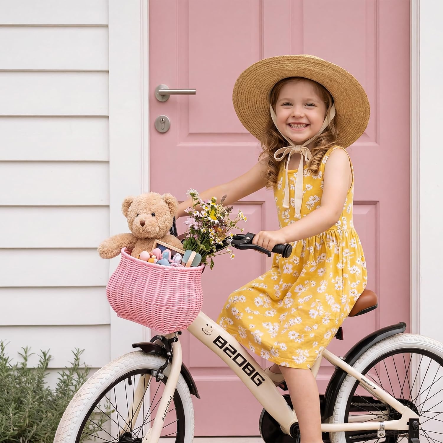 image:imageGRANNY SAYS Kids Bike Basket Front Bicycle Bike Baskets for Kids Small Wicker Bike Basket for Boys and Girls Small Wicker Basket for Bike 1PackPinkBellShaped