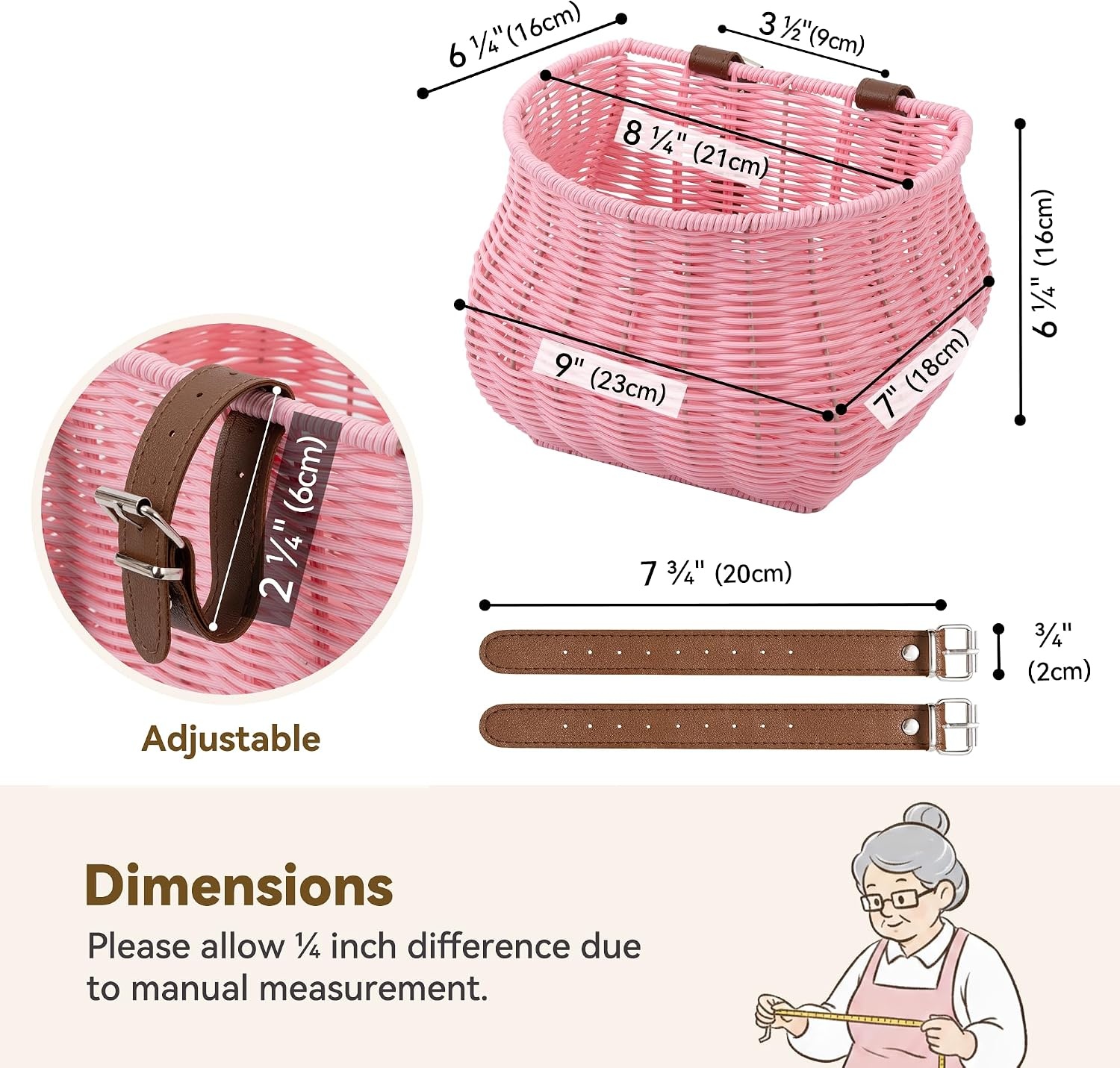 image:imageGRANNY SAYS Kids Bike Basket Front Bicycle Bike Baskets for Kids Small Wicker Bike Basket for Boys and Girls Small Wicker Basket for Bike 1PackPinkBellShaped