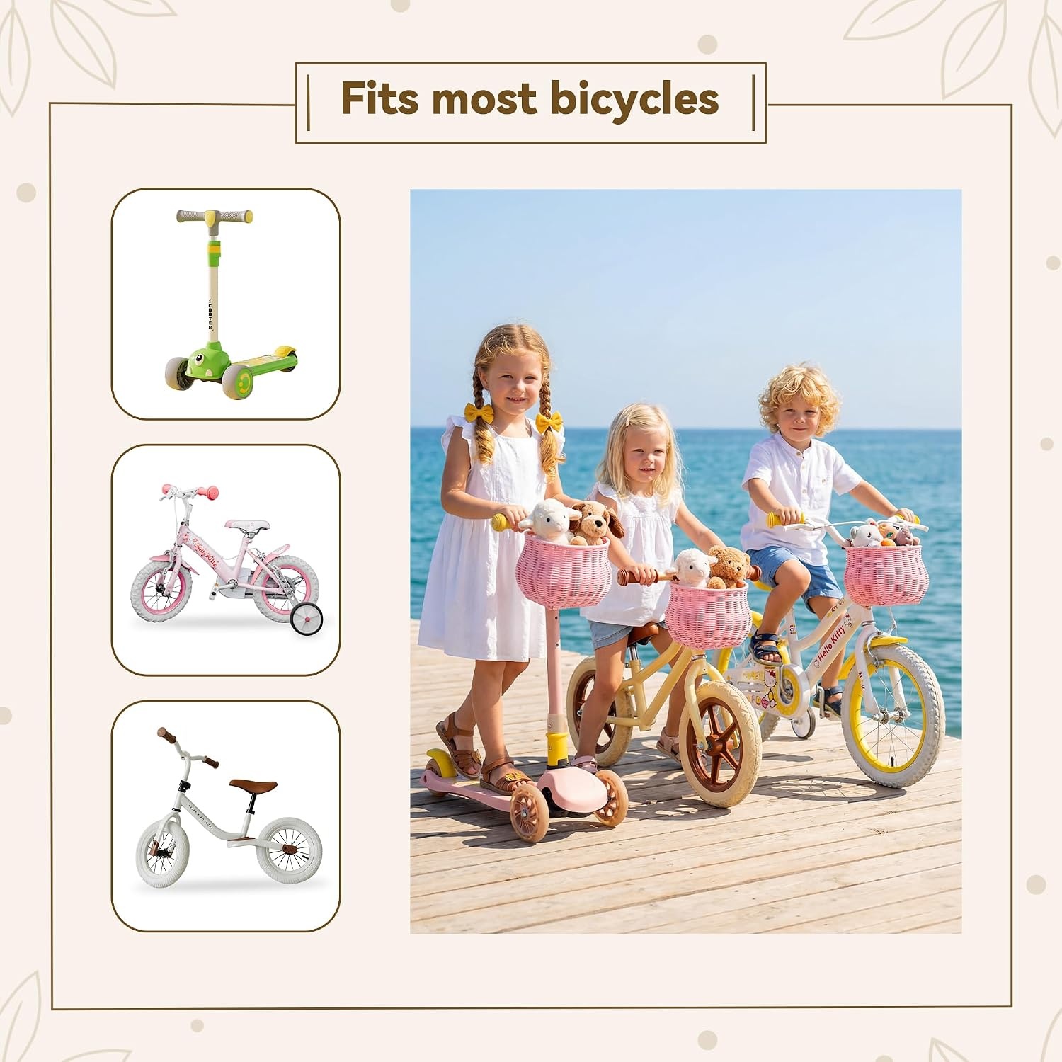 image:imageGRANNY SAYS Kids Bike Basket Front Bicycle Bike Baskets for Kids Small Wicker Bike Basket for Boys and Girls Small Wicker Basket for Bike 1PackPinkBellShaped
